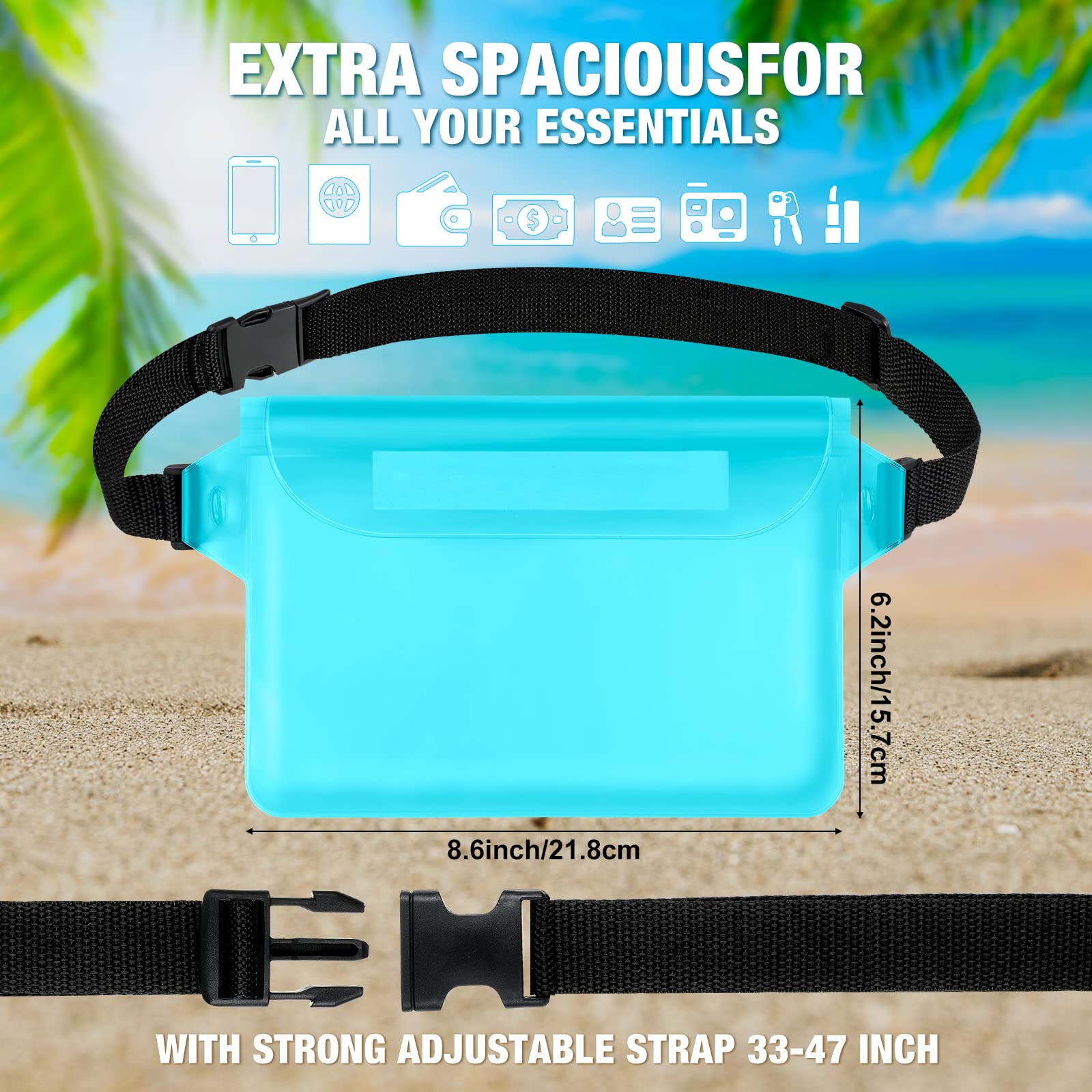 24-Pack Waterproof Phone Pouch With Waist Strap - 12 Colors, Large Clear Bag For Swimming, Beach, Kayaking | Keep Phone & Valuables Dry Up To 47" Waist - View #12