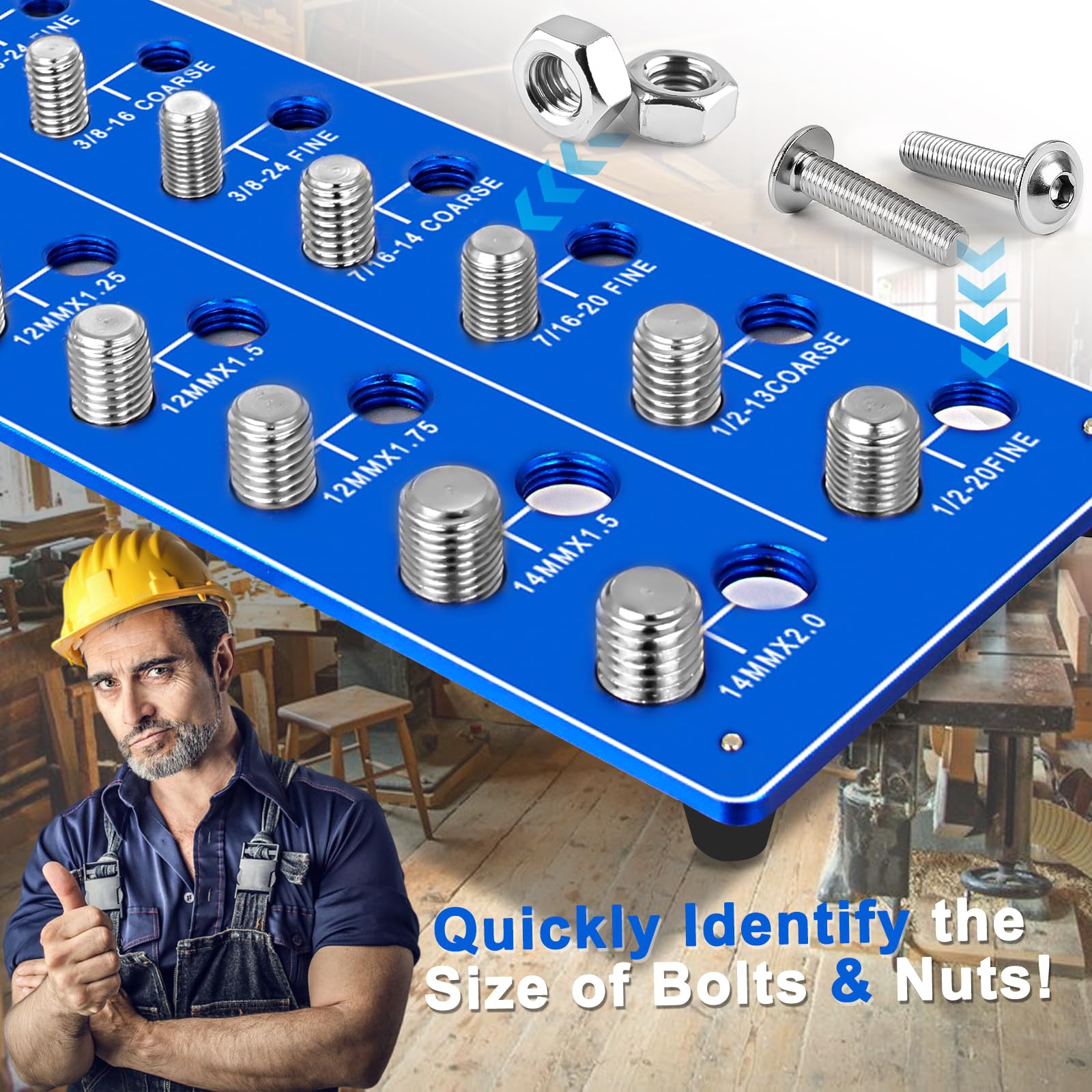 KIKETECH Thread Checker For Bolts And Nuts, Bolt Size Identibolt Thread Gauge, 24 Metric And Standard Thread Pitch Gauge With Hanging Hole, Thread Tracker With Support, 6061 Aluminum Base Plate,Black