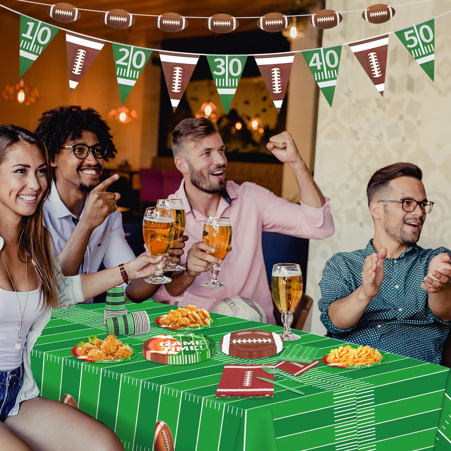 154Pcs Football Party Decorations, Football Party Supplies Includes Plates,Napkins,Cups,Tablecloth,Banner for Football Game Day Tailgate Party, Football Birthday Party Decorations, Serve 25 - Image 5