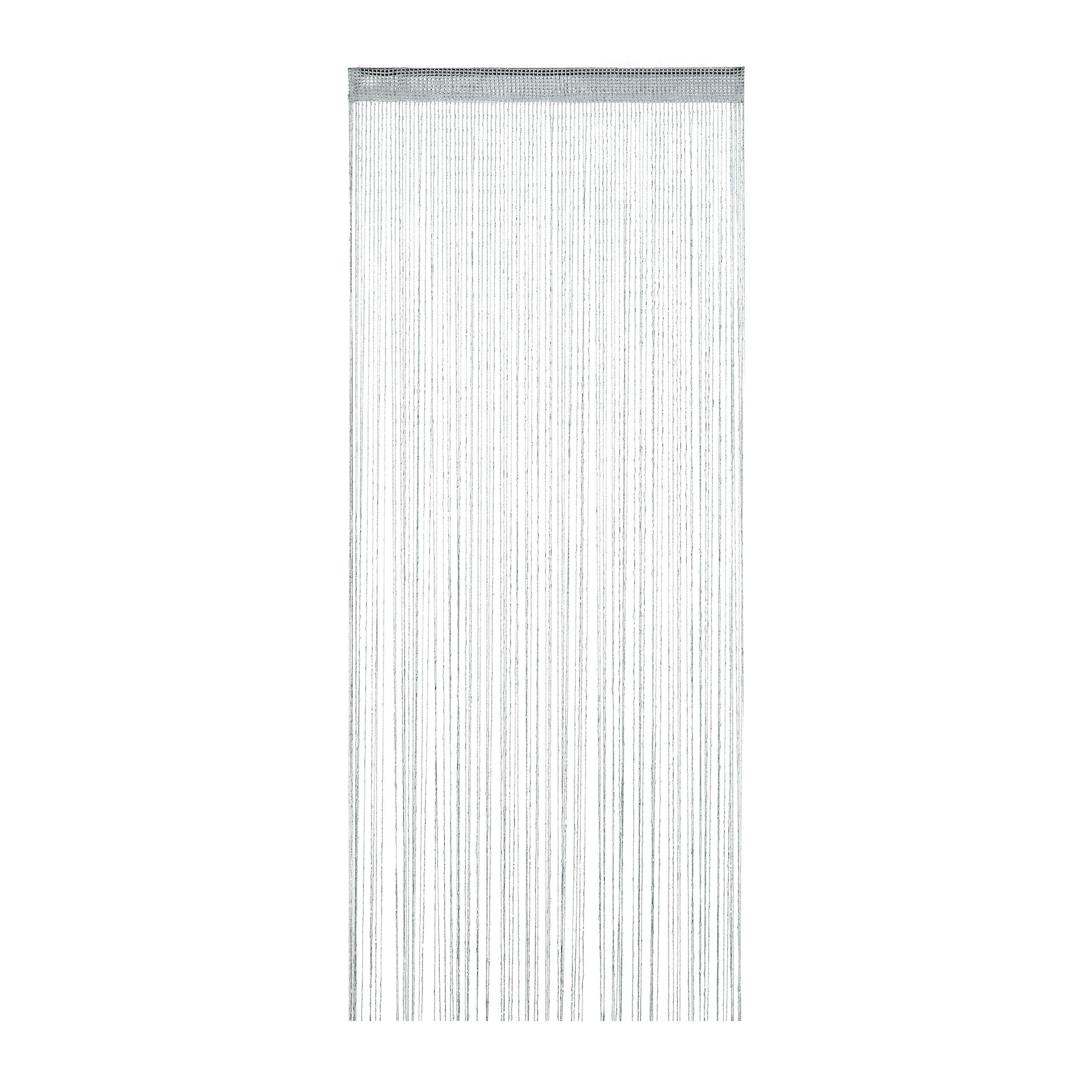 Relaxdays Fadenvorhang Glitzer, 90x245 cm, kürzbar, Tunneldurchzug, für Türen & Fenster, waschbar, Fadengardine, Silber
