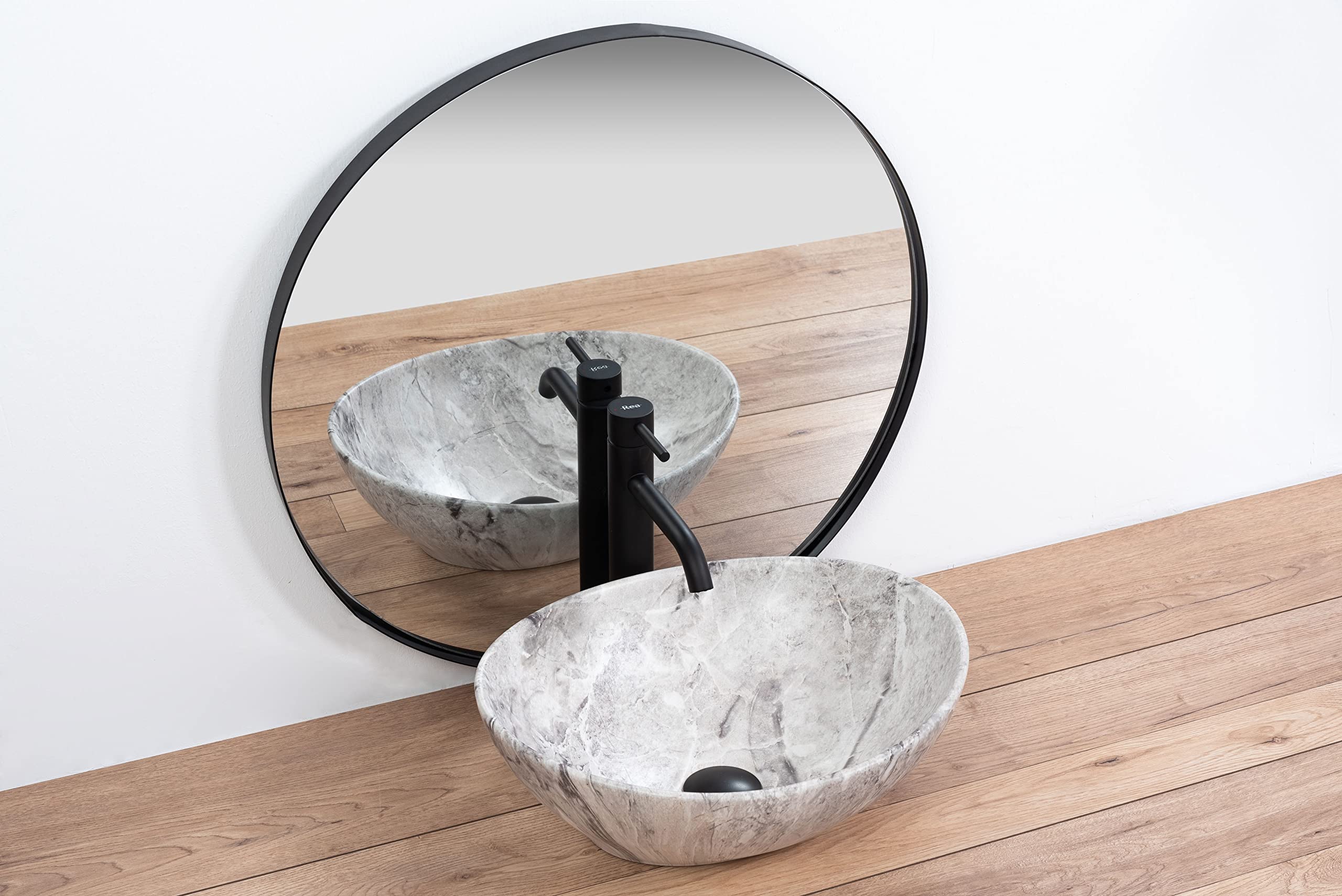 VBChome Lavabo de cerámica de 41 x 35 cm, diseño de piedra, mármol gris, pequeño lavabo para invitados, modelo 2