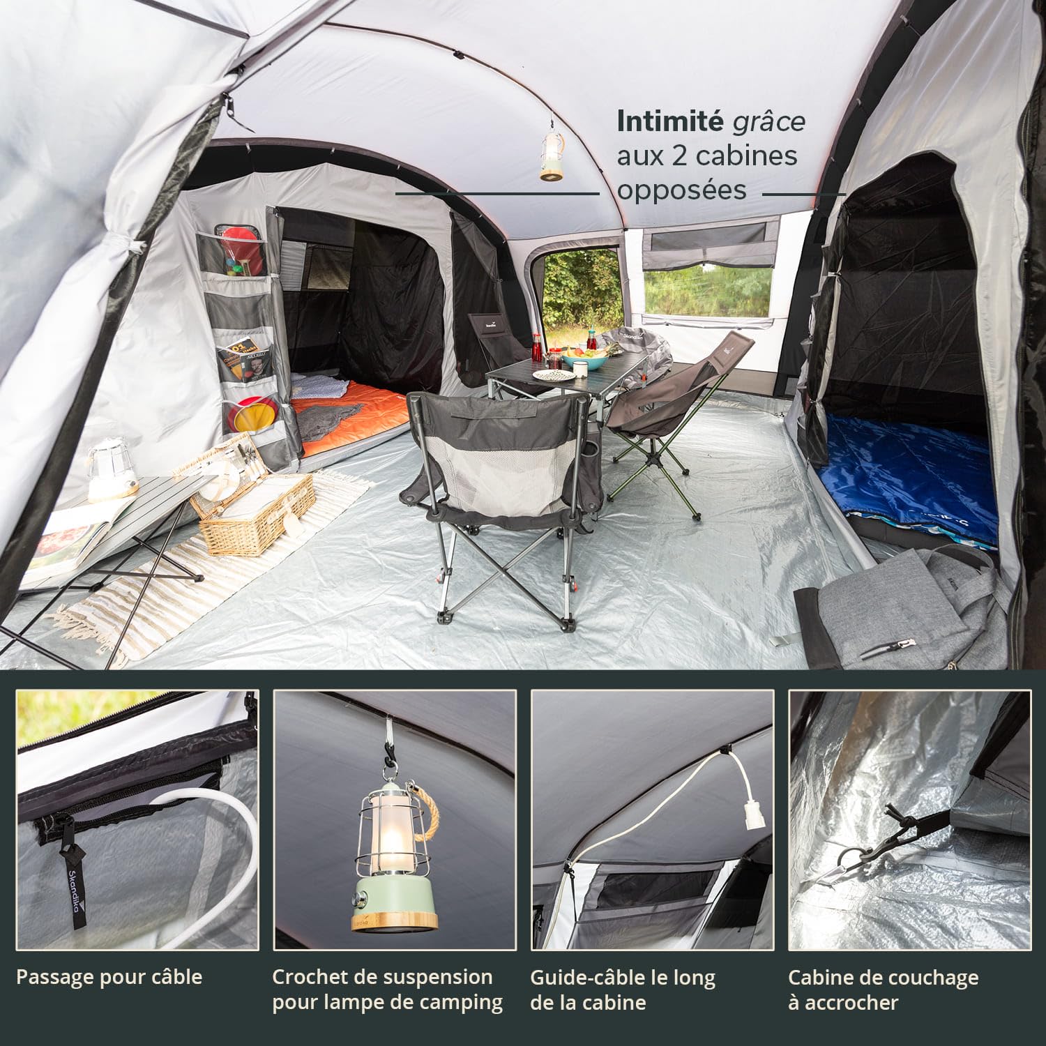 Skandika Tente Tunnel Hurricane pour 12 Personnes | Tente de Camping avec/sans Tapis de Sol Cousu, avec/sans Sleeper Technology, 2 cabines, Colonne d'eau 5000 mm, Hauteur 215 cm