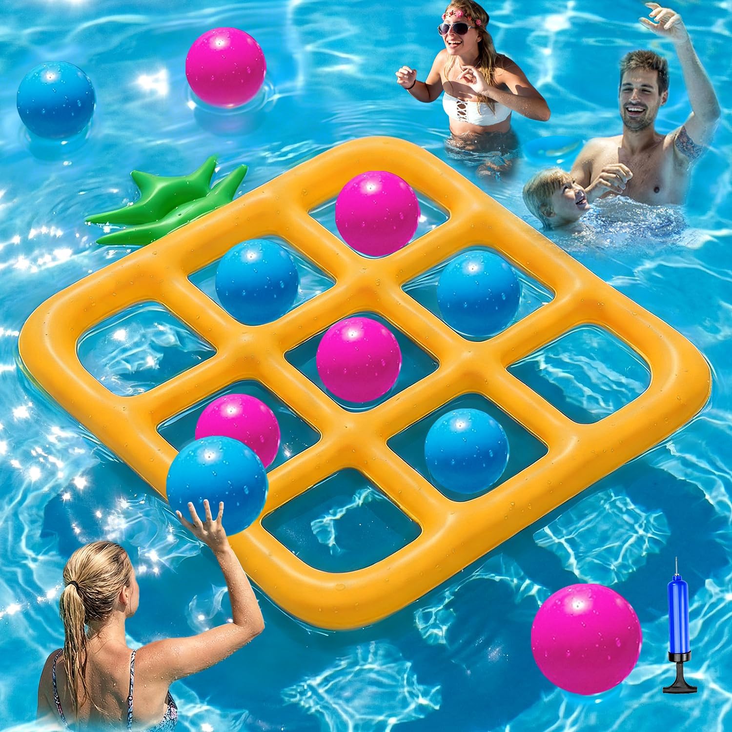 Jasonwell Tic-Tac-Toe Pool Toys Games - Giant Floating Tic Tac Toe Game Float with 10 Balls Pineapple Pool Game Party Toy Floats Yard Field Day Games Outdoor Beach Toys for Adults Teens Kids (Orange)