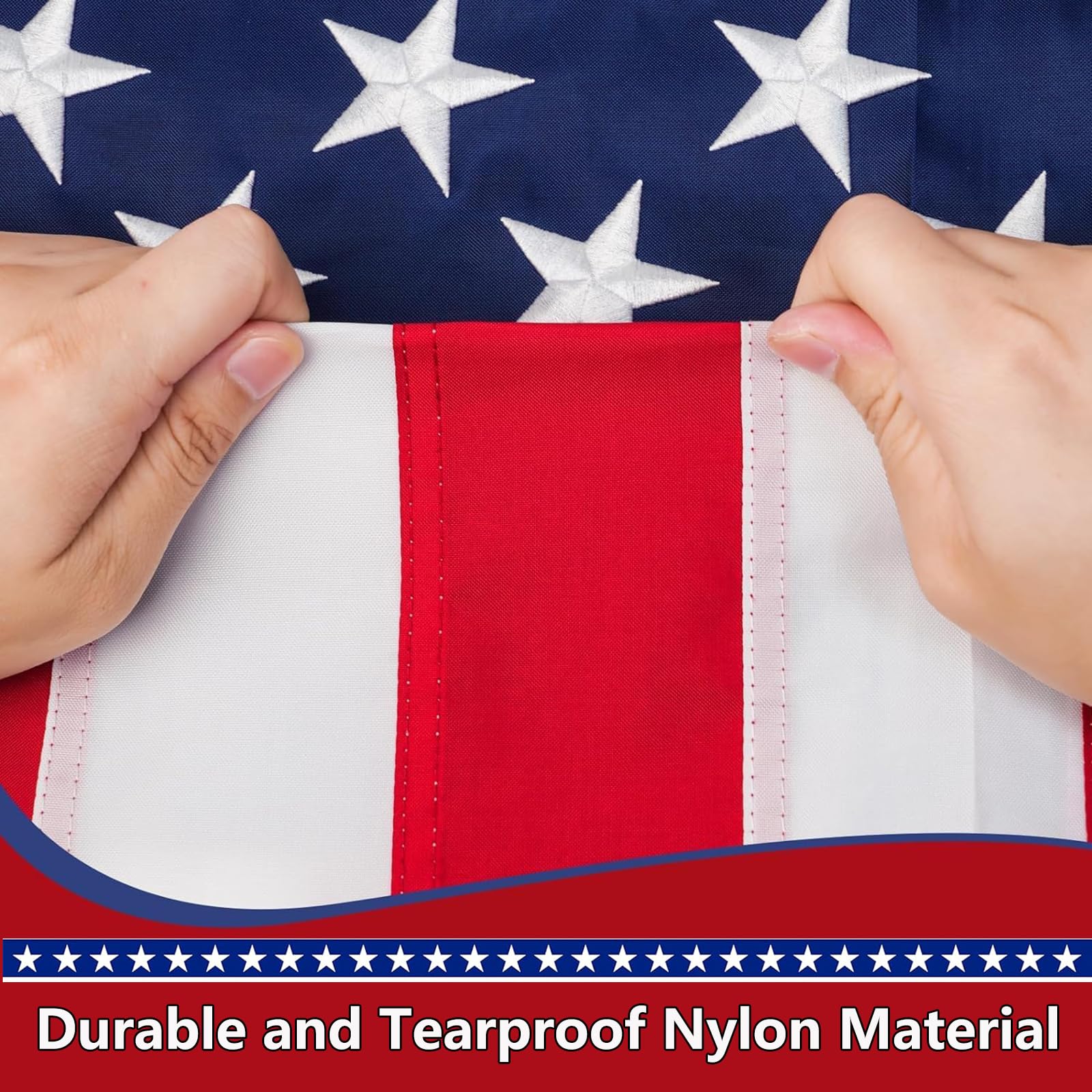 Fangli US-Flagge 6,5 X 1,2 M – Genähte Streifen, Bestickte Sterne, Allwetter-Nylon Mit Stangenmanschette