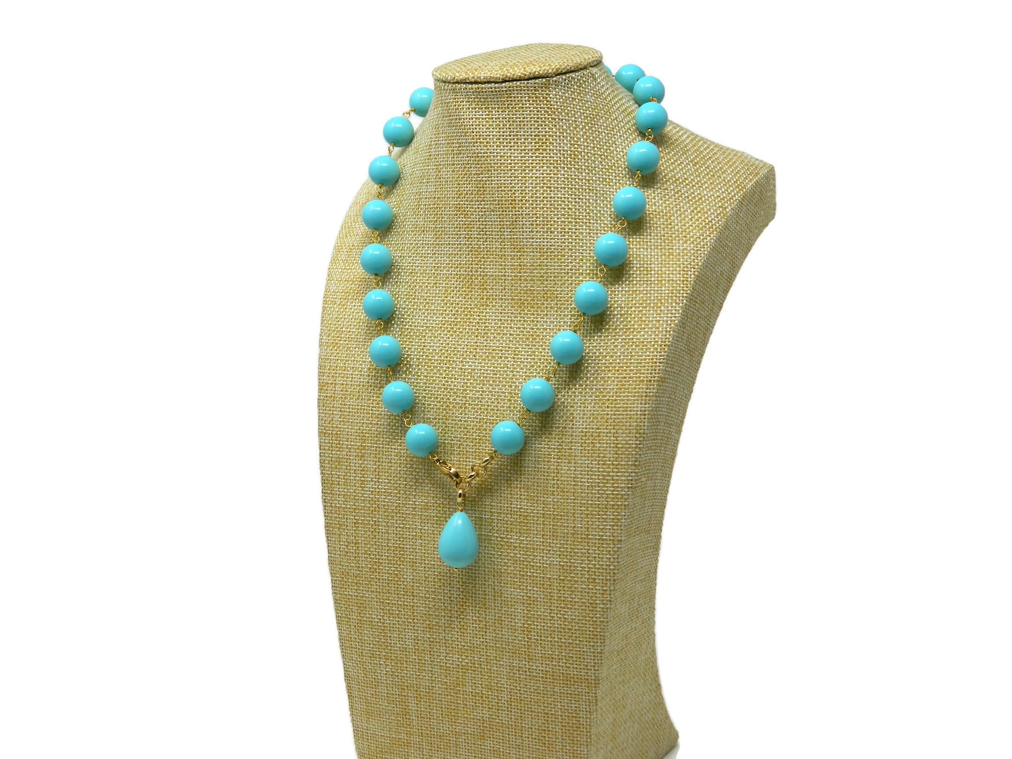 DodiGioielli Collana Girocollo Donna Handmade con Palline da 12 mm e Goccia in Pasta di Turchese – Alluminio Dorato – Made in Italy – Anallergica e Elegante