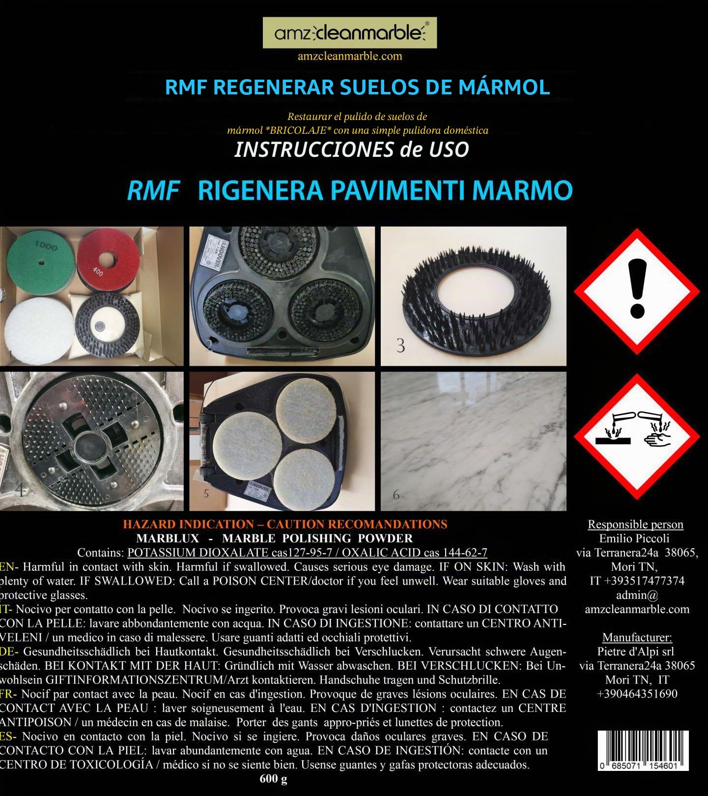 BMC Regenerador Suelos Mármol Kit 5" para utilizar una pulidora doméstica normal como lijadora de mármol con discos abrasivos y de pulido de 125 mm para restaurar pisos de mármol antiguos