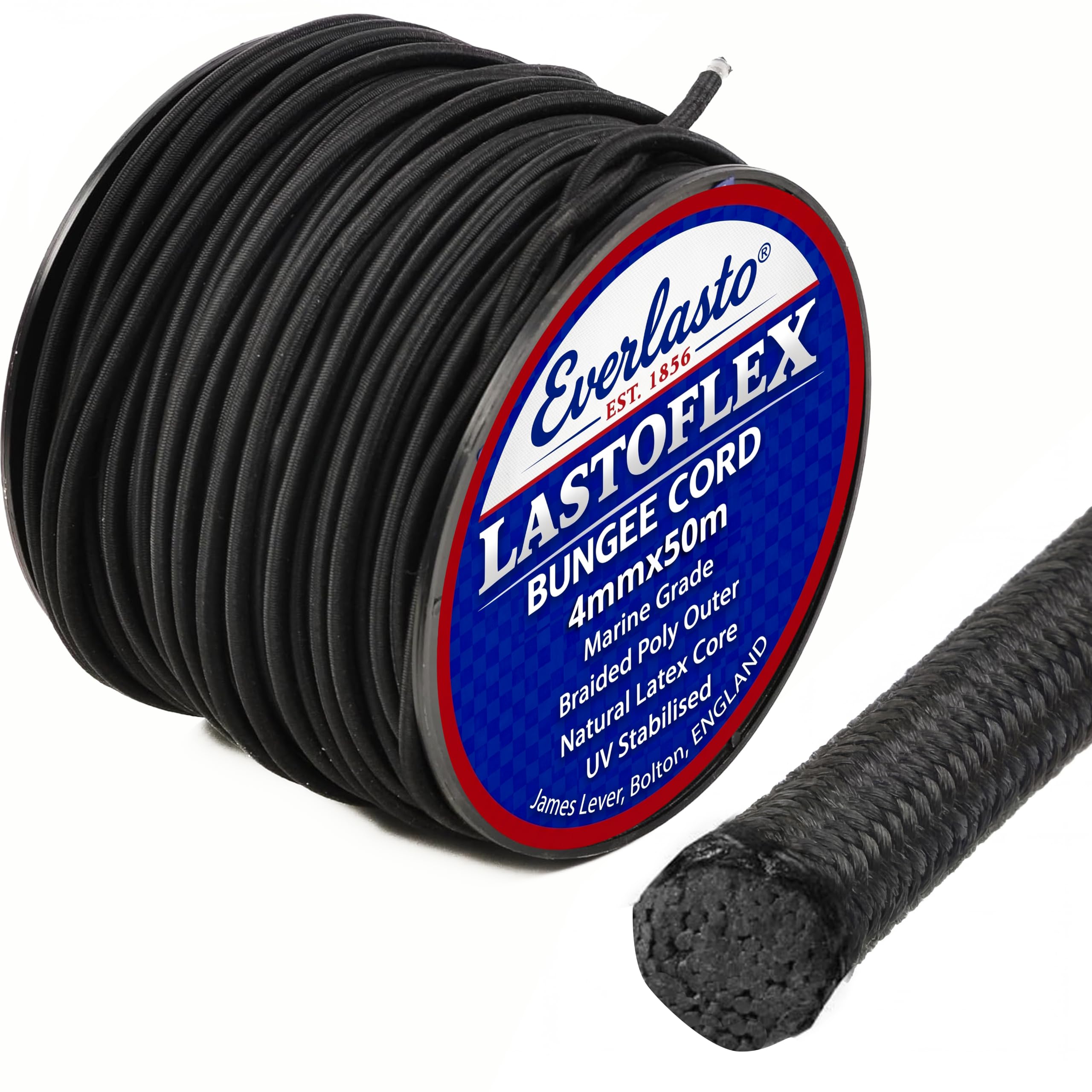 Everlasto 'Lastoflex' Elastic Shock Bungee Cord Rope Black 4mm x 50M
