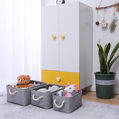 Miniatura 9 de CREADARD Cesta de almacenamiento de tela, caja de almacenamiento plegable de lino para guardería y hogar, cesta plegable de lona para armario o