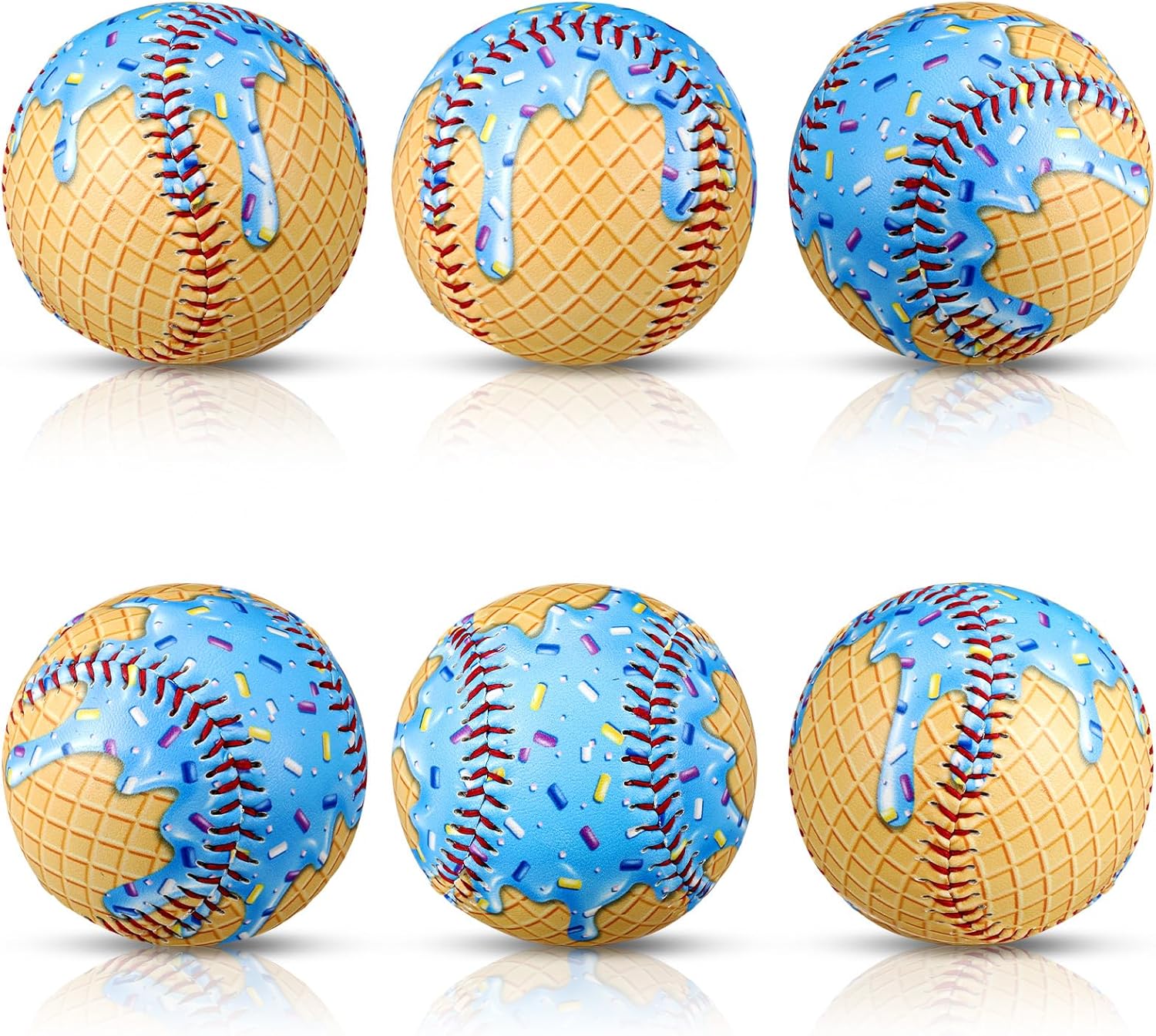 6 Pcs Ice Cream Drip Baseball Ball, 9 Inch Standard Size Unmarked Practice Baseball Training Ball for Youth and Adult Season Rewards, Pitching, Hitting, Batting, Fielding, Team Gift