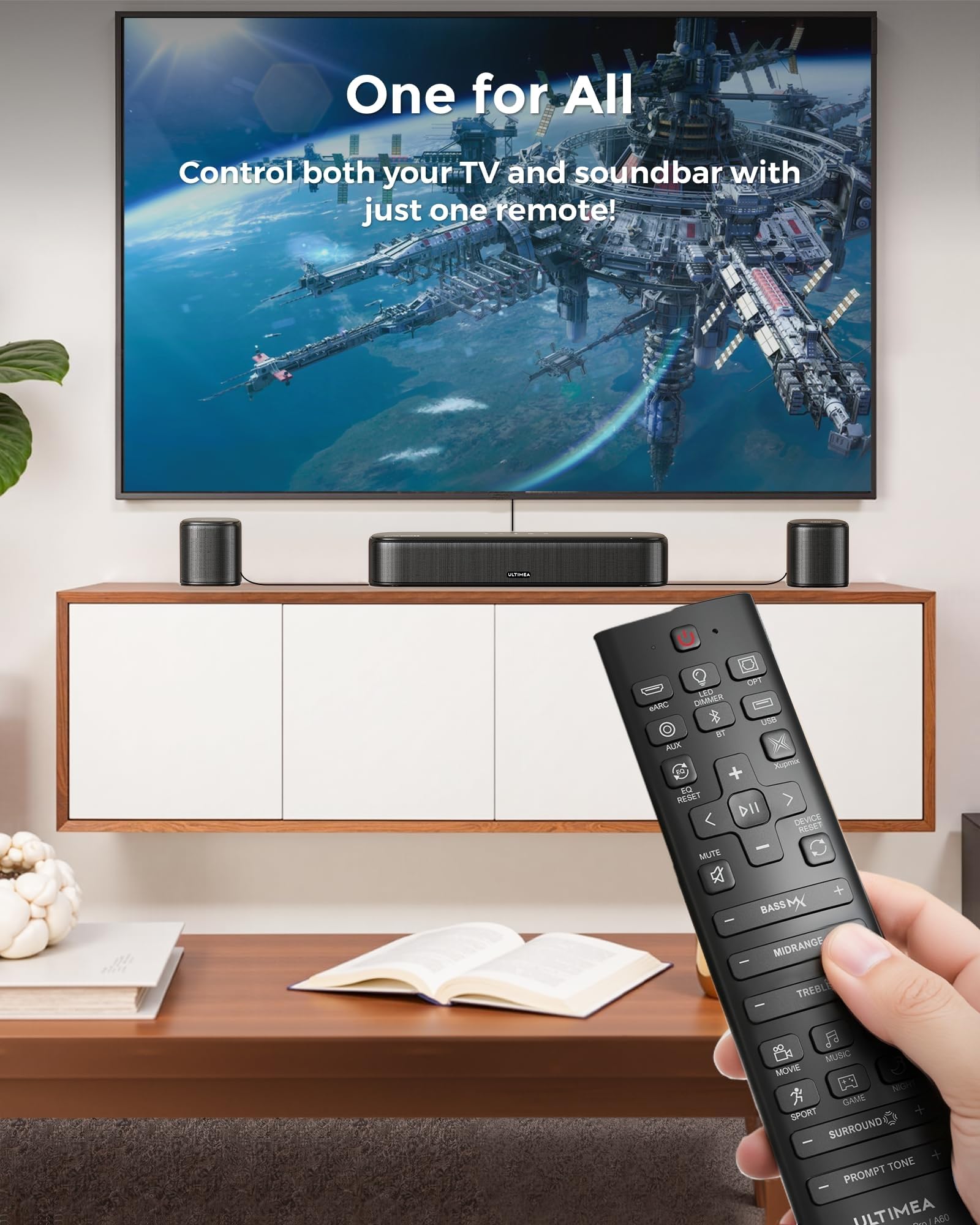 ULTIMEA 7.1 Canaux Barre de Son avec Dolby Atmos, Système de Son Surround avec 4 Haut-parleurs Surround, Barre de Son TV avec APP, Soundbar avec Caisson de Basses pour Home Cinéma, HDMI eARC, Aura A60