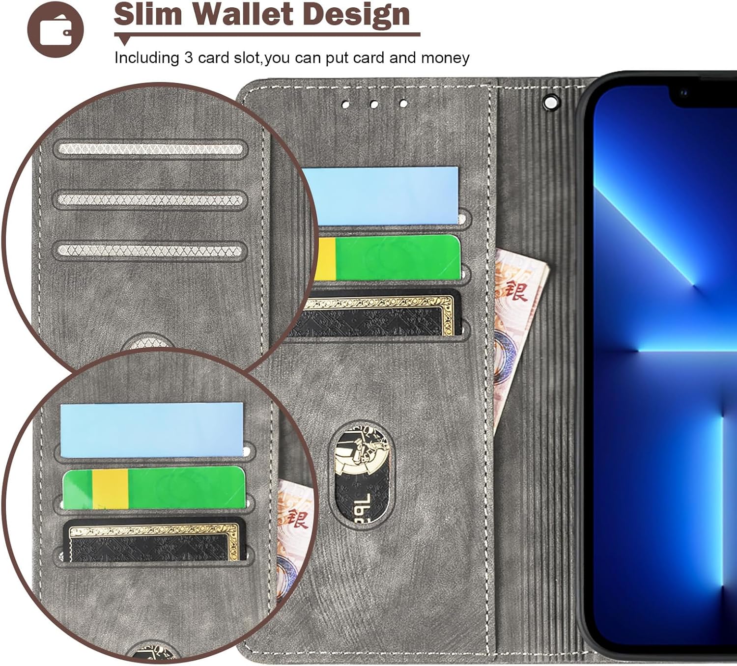 Leather Business Cell Phone Holster for OnePlus Nord CE4 5G,Anti-Slip Scratch Resistant Flip Cover with Card Holder,Stand Feature Wallet Case 6.68 Inches - Gray