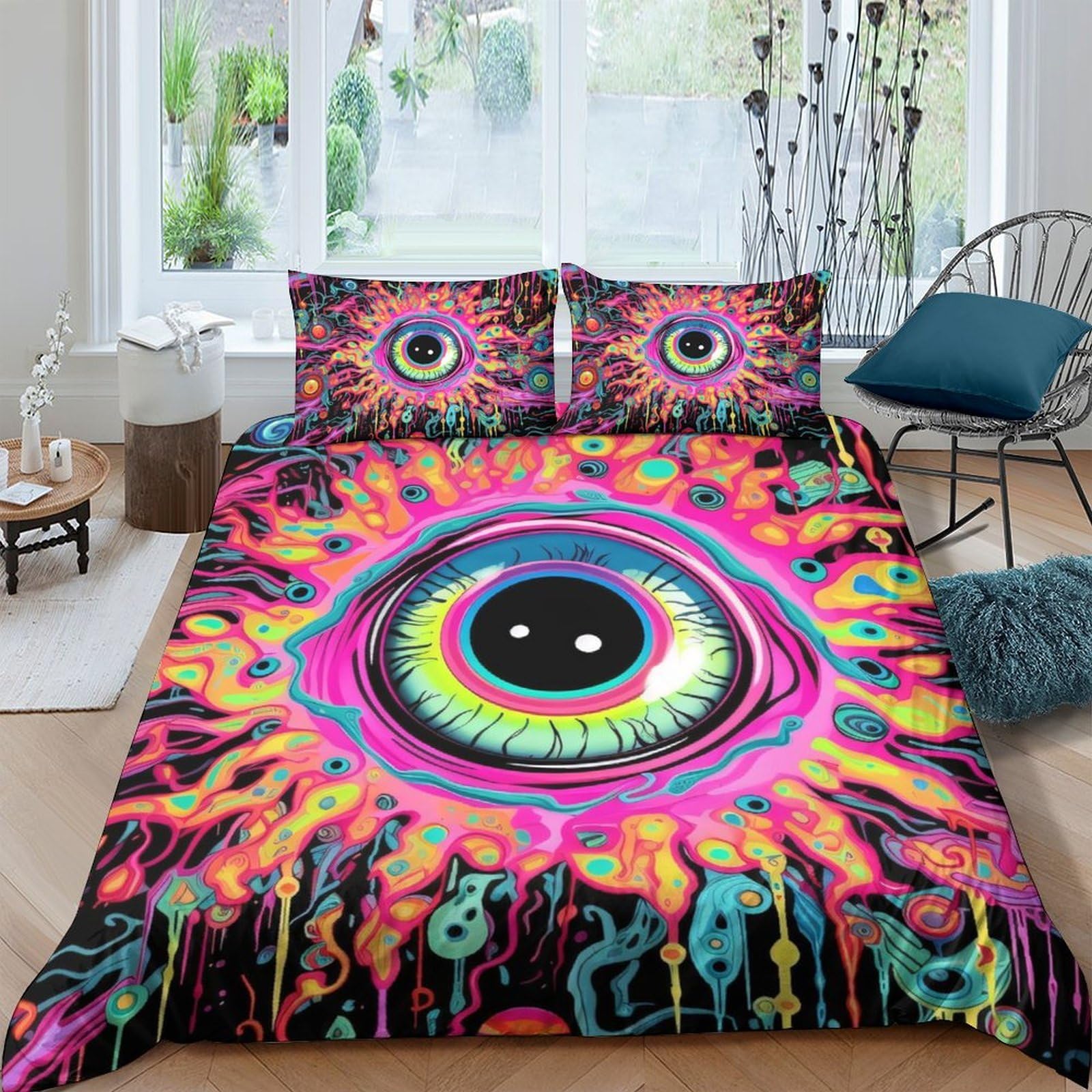 Ctjqhvkz Style-9 3D Printed Psychedelic Eye Fitted Sheet Microfiber Soft Vibrant Abstract Splash Bed Cover For Bedroom Dorm Mattress Protection Decor Single（135X200cm）