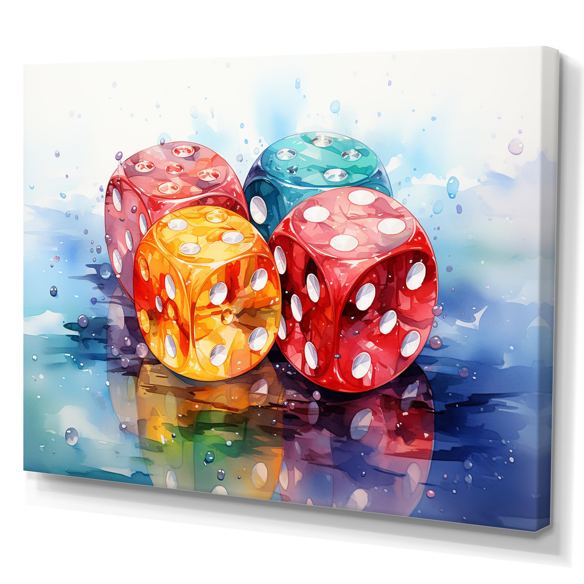 DesignQ Casino & Games Oversized Wall art decor, Casino & Games Wall Art, Dice at the Royale Casino I, Teal Modern Canvas wall art, 44x34 inches