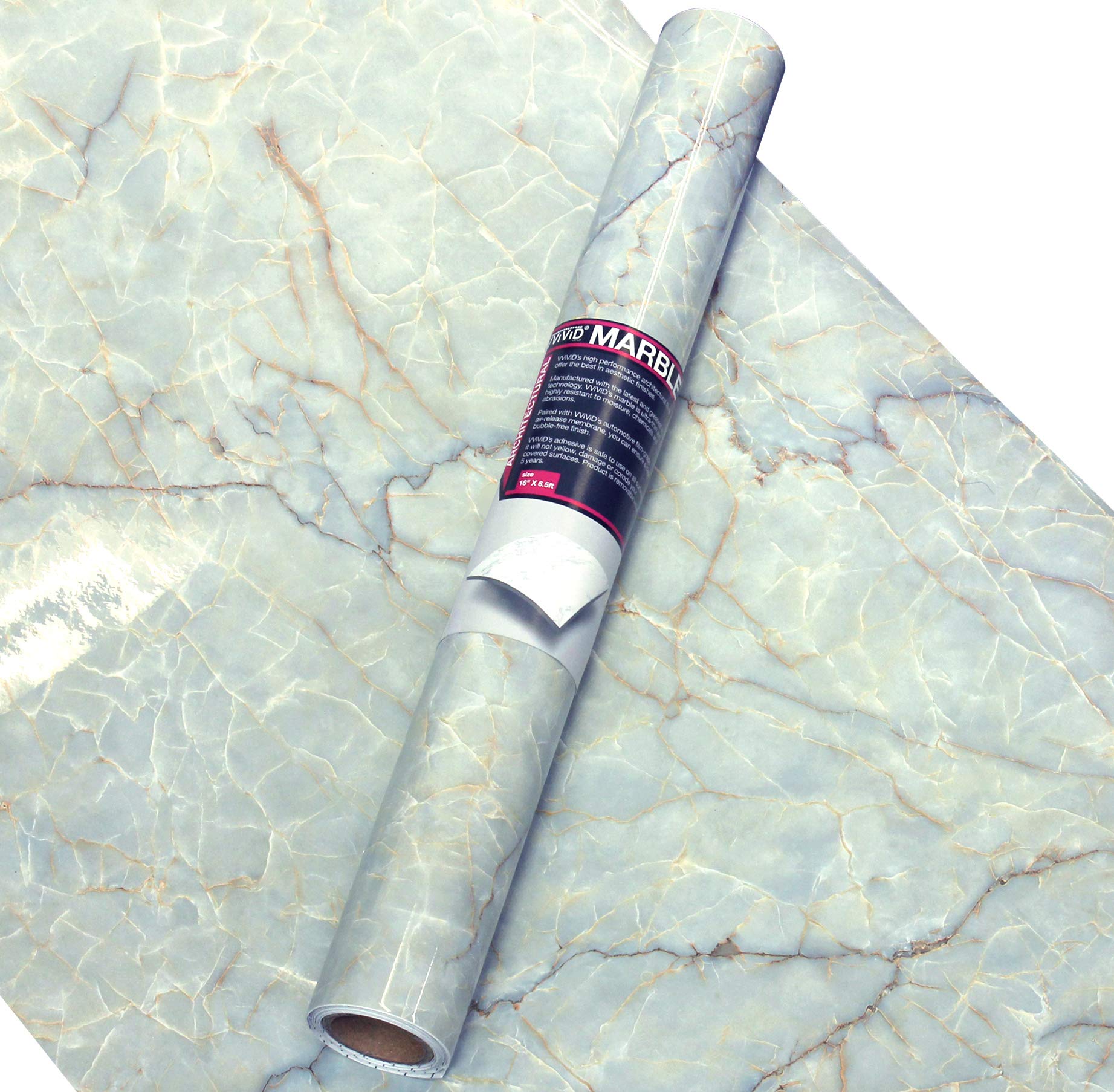 Rouleau vinyle marbre naturel bleu pour relooker une table de salon