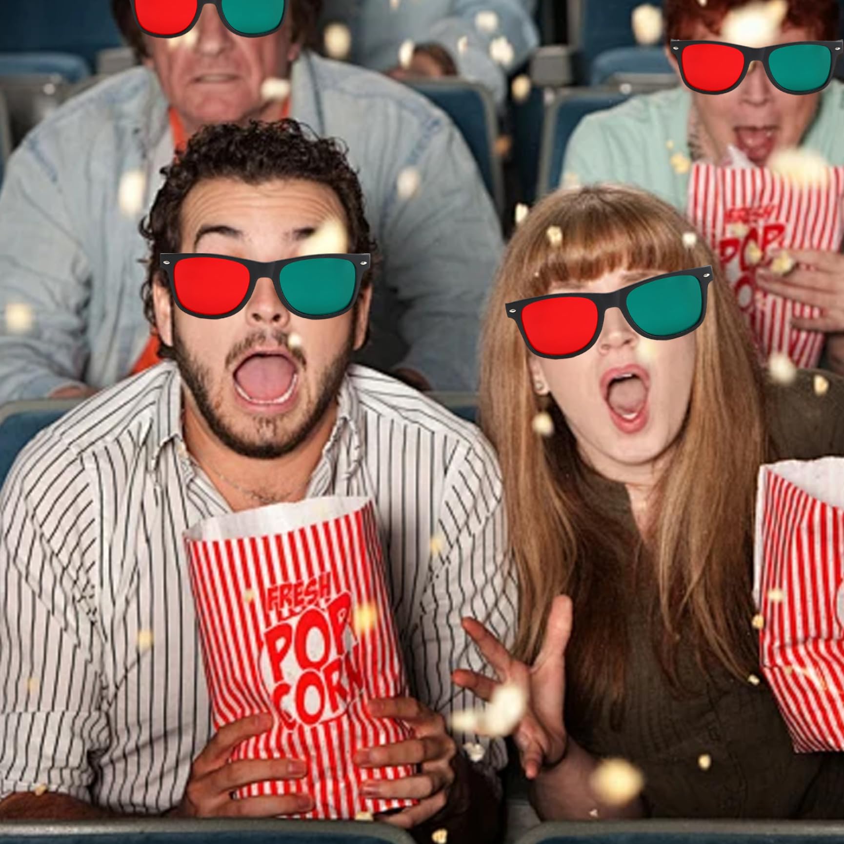 Occhiali 3D da 4 pezzi, occhiali 3D con montatura nera, rosso verde, per giochi TV, film in DVD, anaglifi dimensionali e da allenamento per l'ambliopia