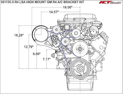 Miniatura 3 de ICT Billet LSA Supercharger Kit de soporte de compresor de aire acondicionado de montaje alto compatible con GM R4 CTS-V ZL1 6 costillas Heavy Duty