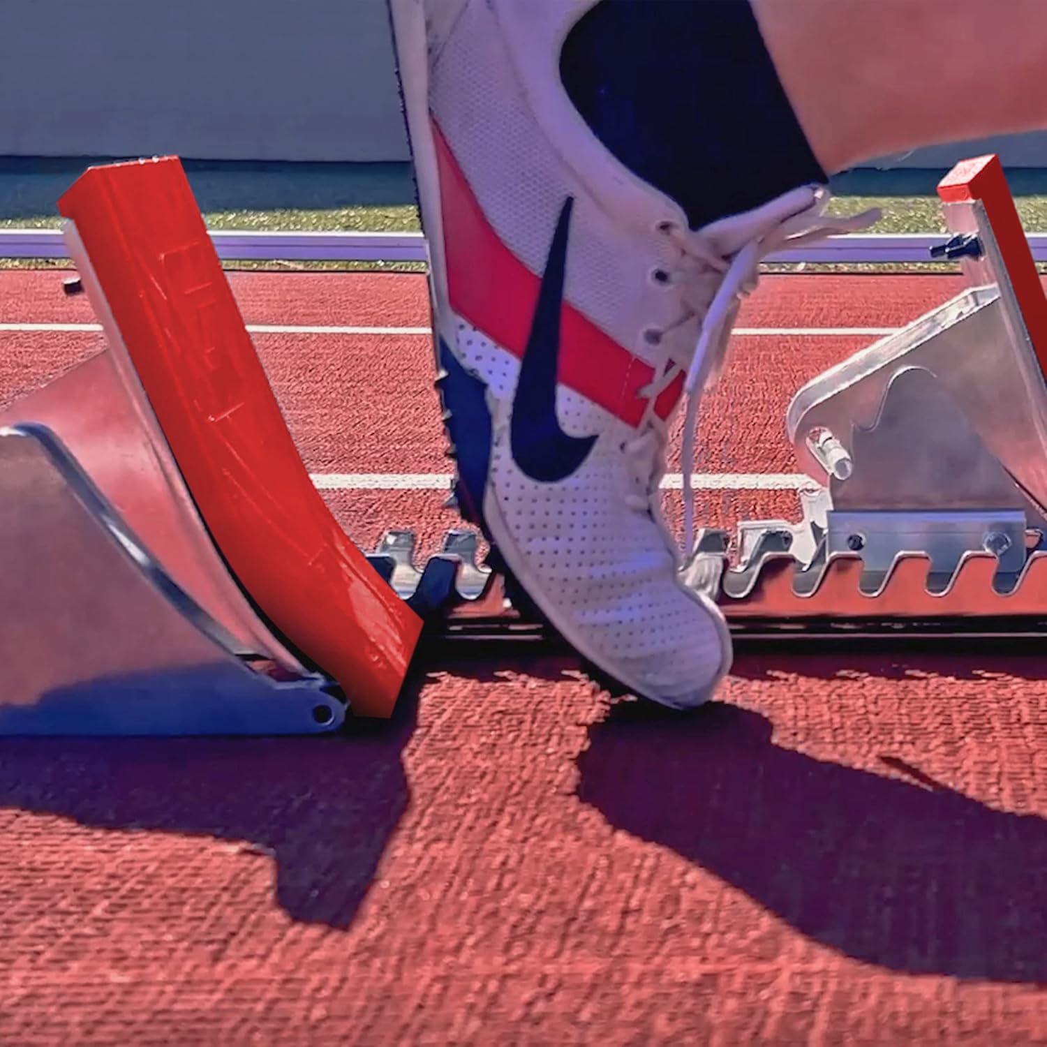Track and Field Starting Blocks - Adjustable Blocks for Sprinting - Polished Steel Rail Track Training Equipment - 8 Inch Cast Aluminum Pedals - Gill Athletics - Royal Blue