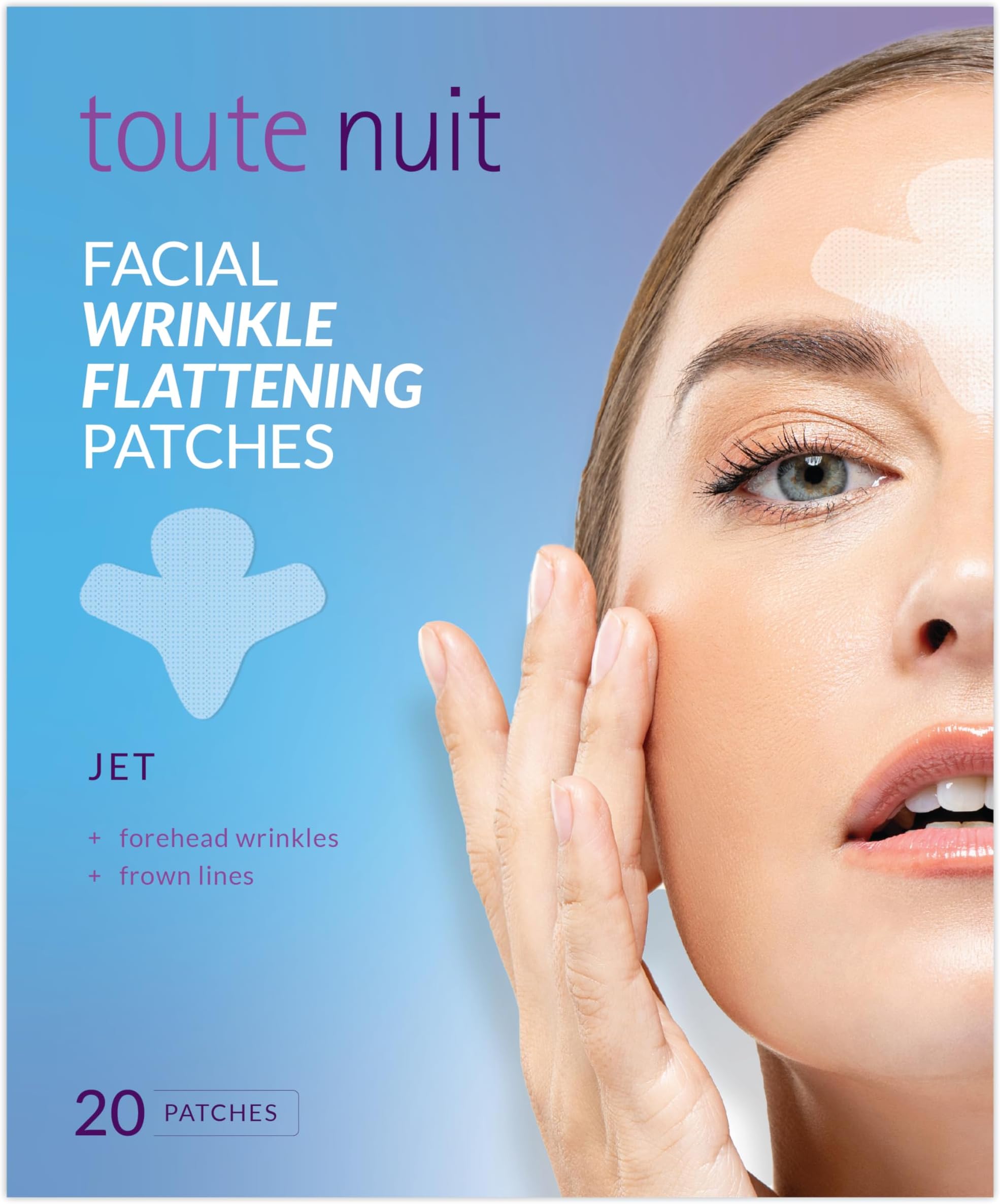 Toute Nuit Facial Wrinkle Flattening Patches - JET Extra Large UNISEX Frown Lines Plus (Anti-Wrinkle Patches/Face Tape)