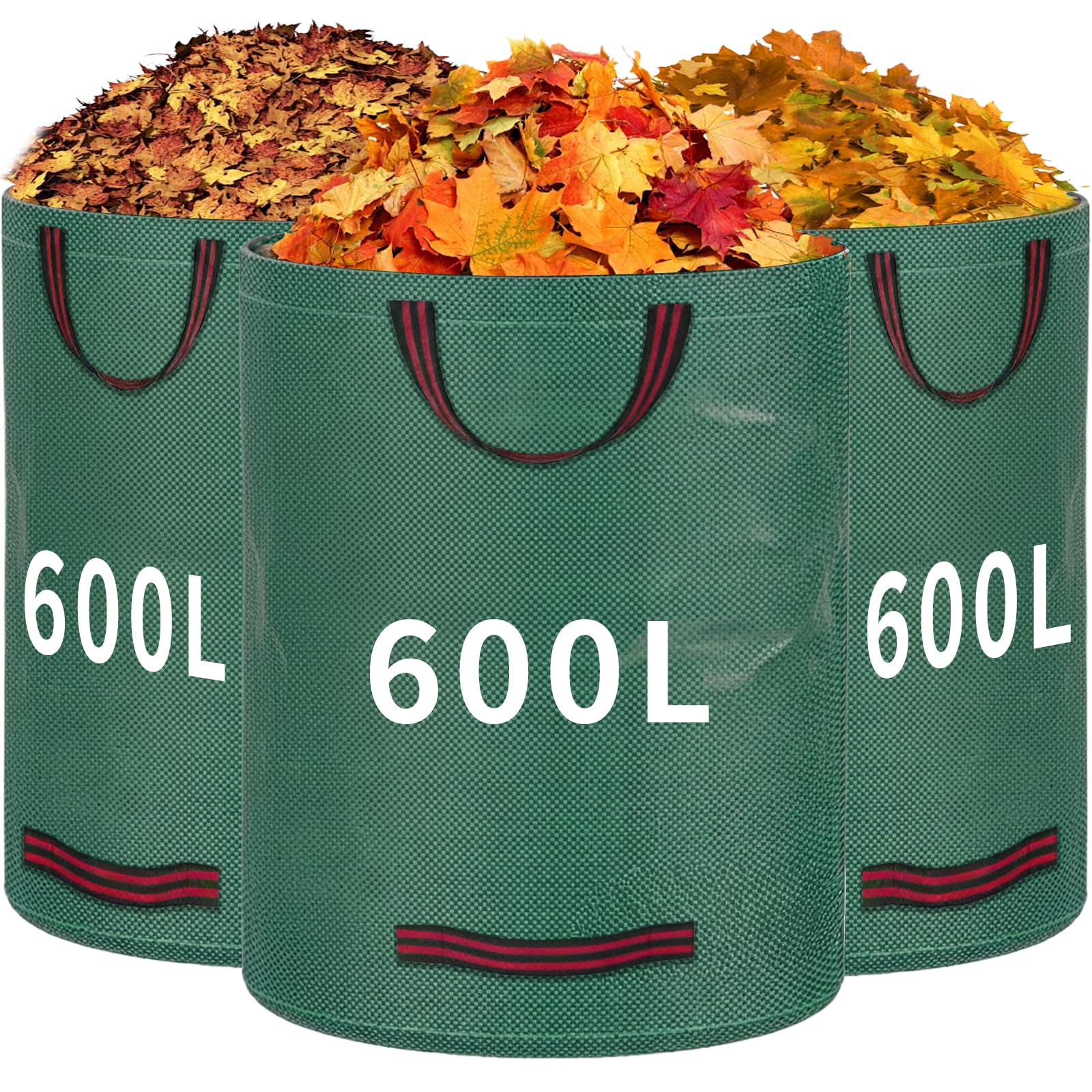 Ritollo Green Garden Waste Bags 600L X 3 – Heavy Duty Reusable Garden Refuse Sacks With Handles, Extra Large Capacity For Collecting Leaves, Grass Clippings & Garden Debris