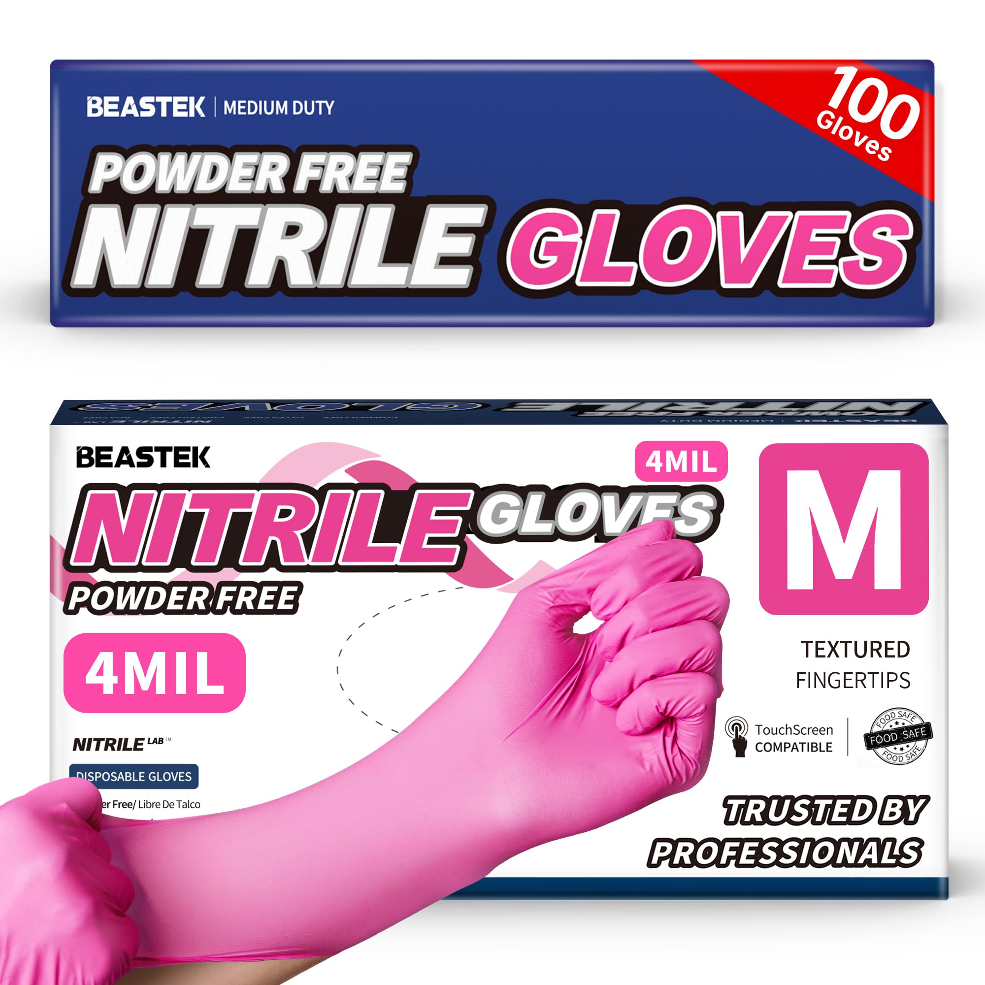 Beastek Nitril-Untersuchungshandschuhe, 4 mil 100 Stück, puderfrei, latexfrei, Einweghandschuhe, Medizinische Küche, Lebensmittelecht, Orchideenrot (Medium)