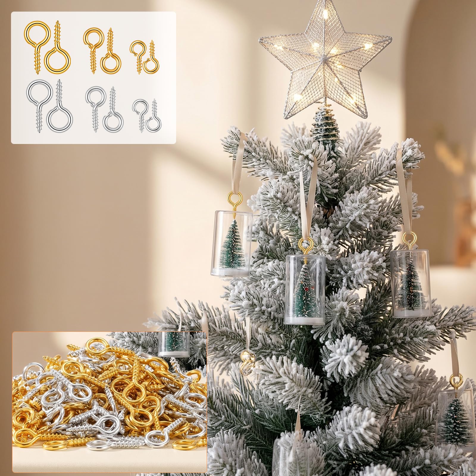 800 viti ad occhiello in acciaio inox, 6 mm, 5 mm, 4 mm, viti ad anello, ganci a vite per artigianato in legno, artigianato, tende, corde