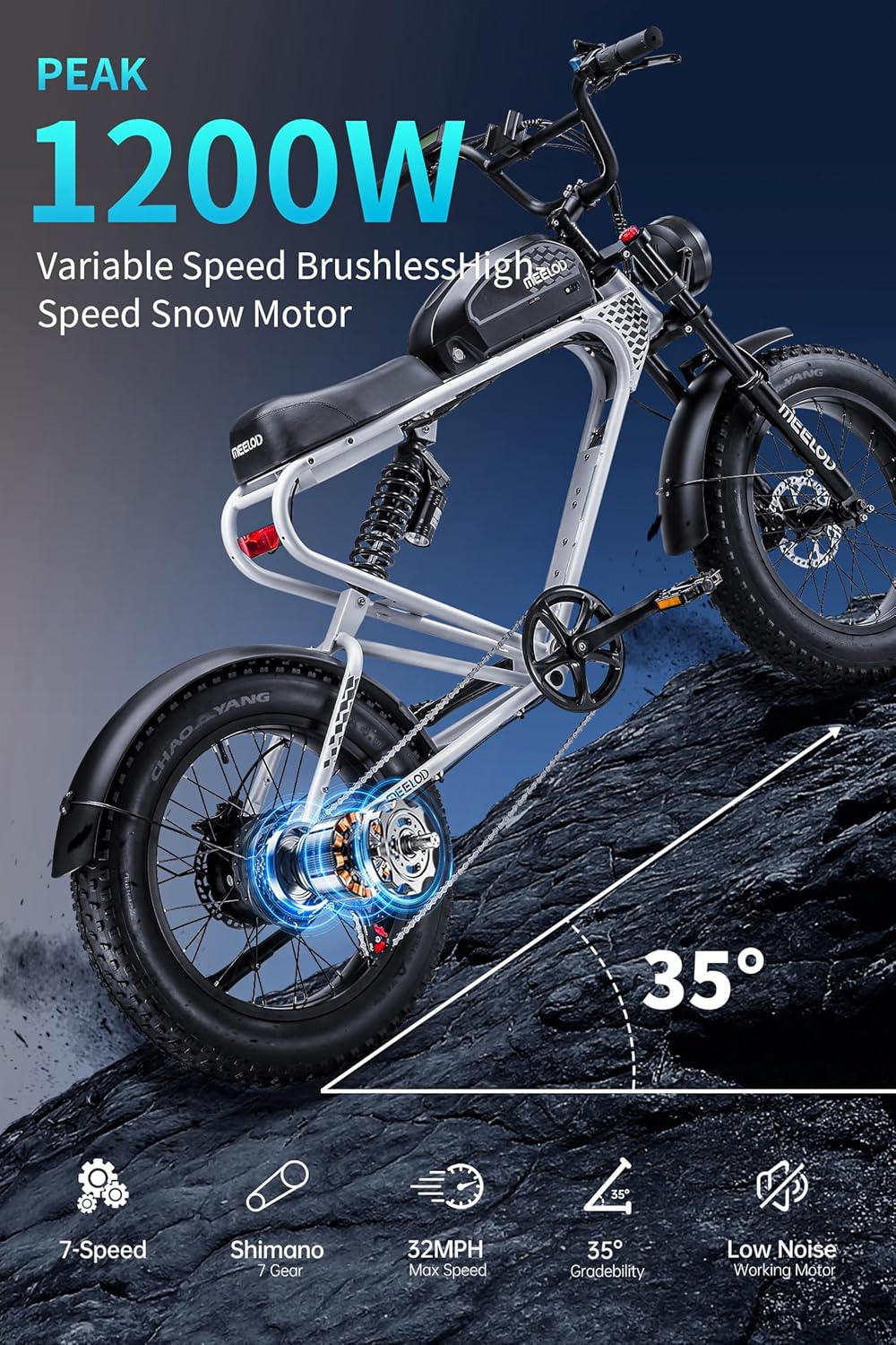 13/20/30/40AH 48V Electric Bike for Adults Peak Value 1000W/2400W Electric Motorcycle, 40-56KM/H Mountain Snow, Sand Dirt Bike, 20 * 4” Fat Tire, Multiple Shock Absorber Disc Brake