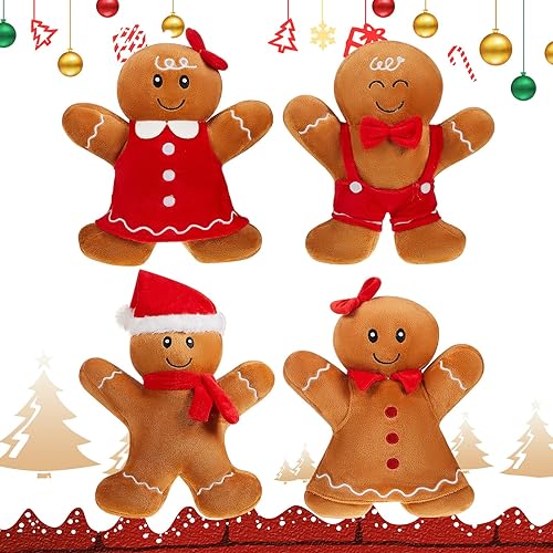 Poen 4 piezas de peluche de pan de jengibre de Navidad de 10 pulgadas, muñeco de pan de jengibre, decoración de Navidad, juguete de pan de jengibre