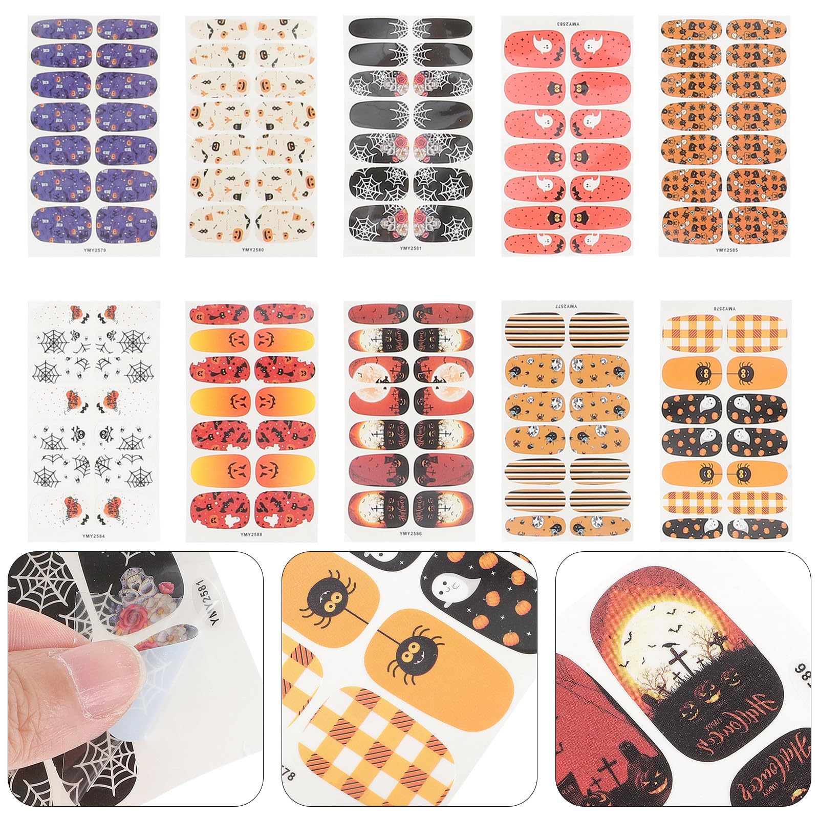 SOLUSTRE 40 Fogli Adesivi per Unghie Halloween in Carta 10 Fogli Decorativi Facili da Usare per Manicure Finta e Naturale per Festa di Halloween Stili multipli