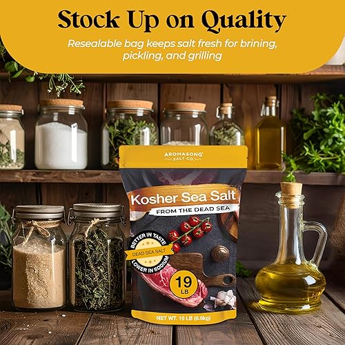 Miniatura 6 de Aromasong Sal marina 100 % natural de grado alimenticio a granel de 19 libras, grano de sal kosher, bolsa grande resellable, sal pura del mar