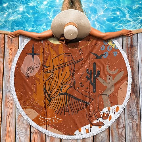 Miniatura 2 de Western Desert - Toalla de playa redonda para niñas y cactus tropical, manta de playa de microfibra suave que absorbe el agua, tapiz de baño para