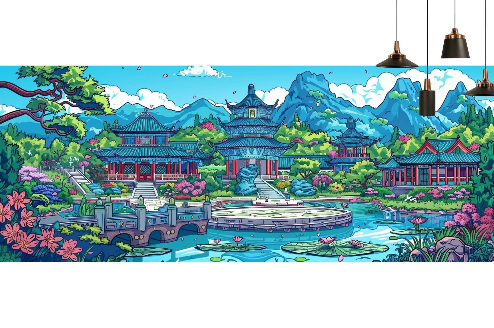Japon Diamond Painting Jardin Diamond Painting Enfant Broderie Kit Complet, 5D Peinture Diamant Point de Croix Cristal Artisanat,DIY Tableau Strass Diamant Canevas Débutant Kit, Gifts 60x120cm M686