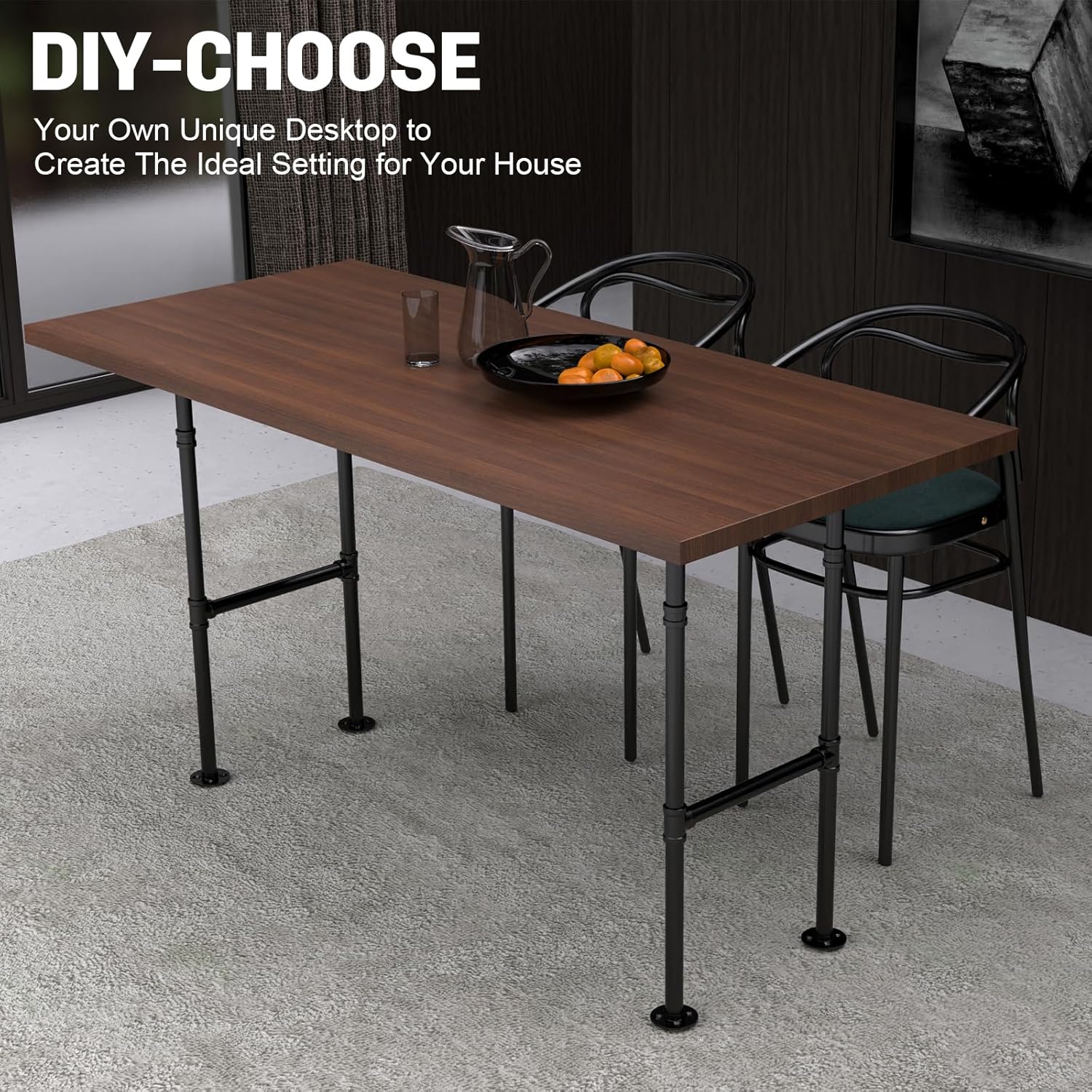 38 Inch Industrial Industrial Table Legs, Heavy Duty Iron Pipe Legs for Counter Tables, Desks & DIY Pipe Furniture - Dark Grey Black Powder Coated Metal Base (Set of 2, Rustic Vintage Design)