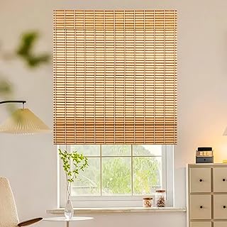ALIMOO Cordless Bamboo Roman Shades, Natural Bamboo Lift Up Blinds for I...