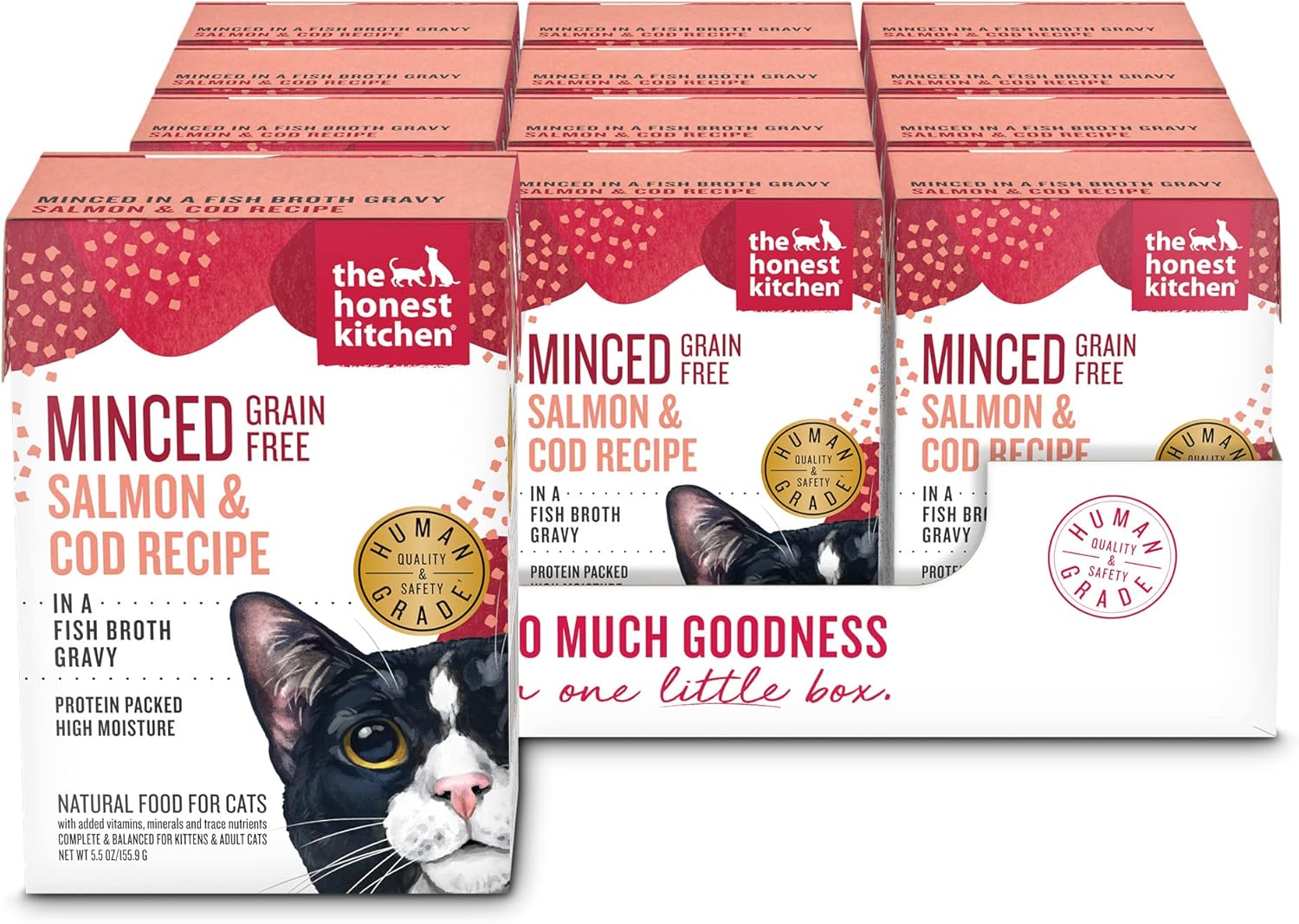 The Honest Kitchen Minced - Salmon & Cod in Fish Broth Gravy Wet Cat Food, 5.5 oz (Pack of 12) Salmon & Cod 5.5 Ounce (Pack of 12)