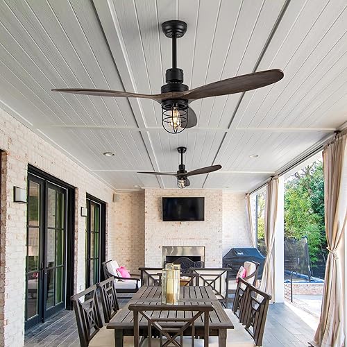 Miniatura 7 de Ventilador de techo de perfil bajo de 52 pulgadas con luces, moderno ventilador de techo de dormitorio con control remoto de 3 aspas de madera,