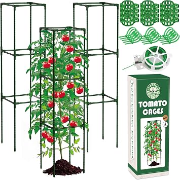 ROADPLUM 3 Pack 48" Tomato Cages for Garden, Plastic Coated Steel Pipe Heavy Duty Adjustable Tomato Stakes Trellis Plant Cages for Vegetable, Fruit, Flower, Rose Vine Climbing Plants
