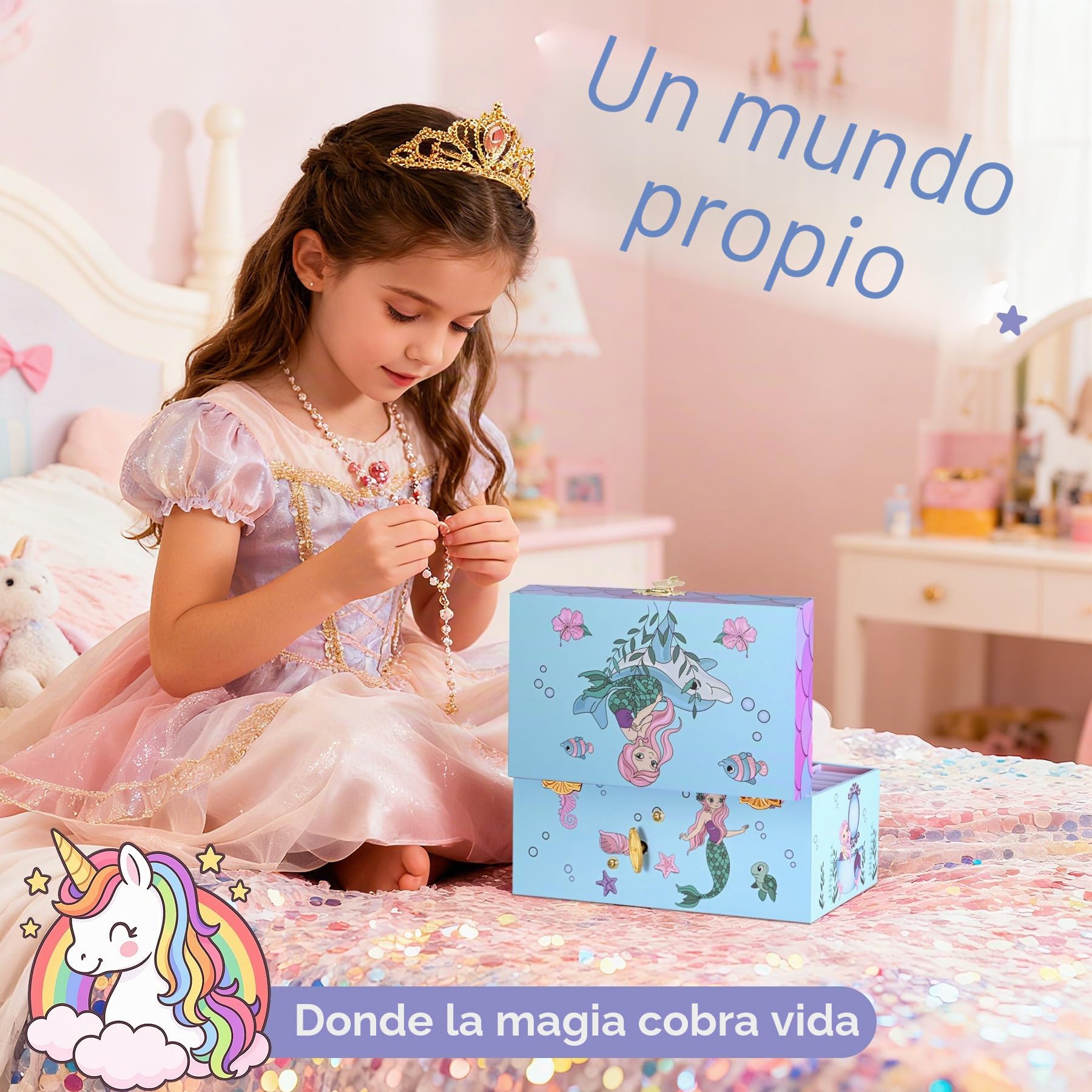 Joyero Musical Sirena para Niñas con Sirena Giratoria y Espejo - Regalo de Cumpleaños y Navidad para Niñas 3-10 años(Violeta)
