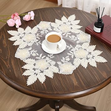 Lace Doilies for Tables, Handmade Embroidery Beaded Placemats Vintage Crochet Lace Doily Mat for Coffee Table, Furniture, Flower Pot, Nightstand, Ornaments, Home, Wedding Decor, 15.7x15.7, Beige