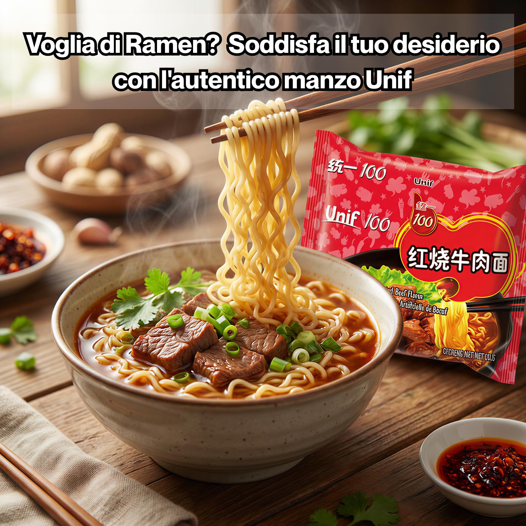 HU TASTE Kit Ramen Istantaneo UNIF Selezioni Brasate: Manzo, Costine di Maiale e Frutti di mare - Noodles Giapponesi e Cibo Cinese Pronto - Box Regalo Cucina Orientale e Asian Food - 9 Pack