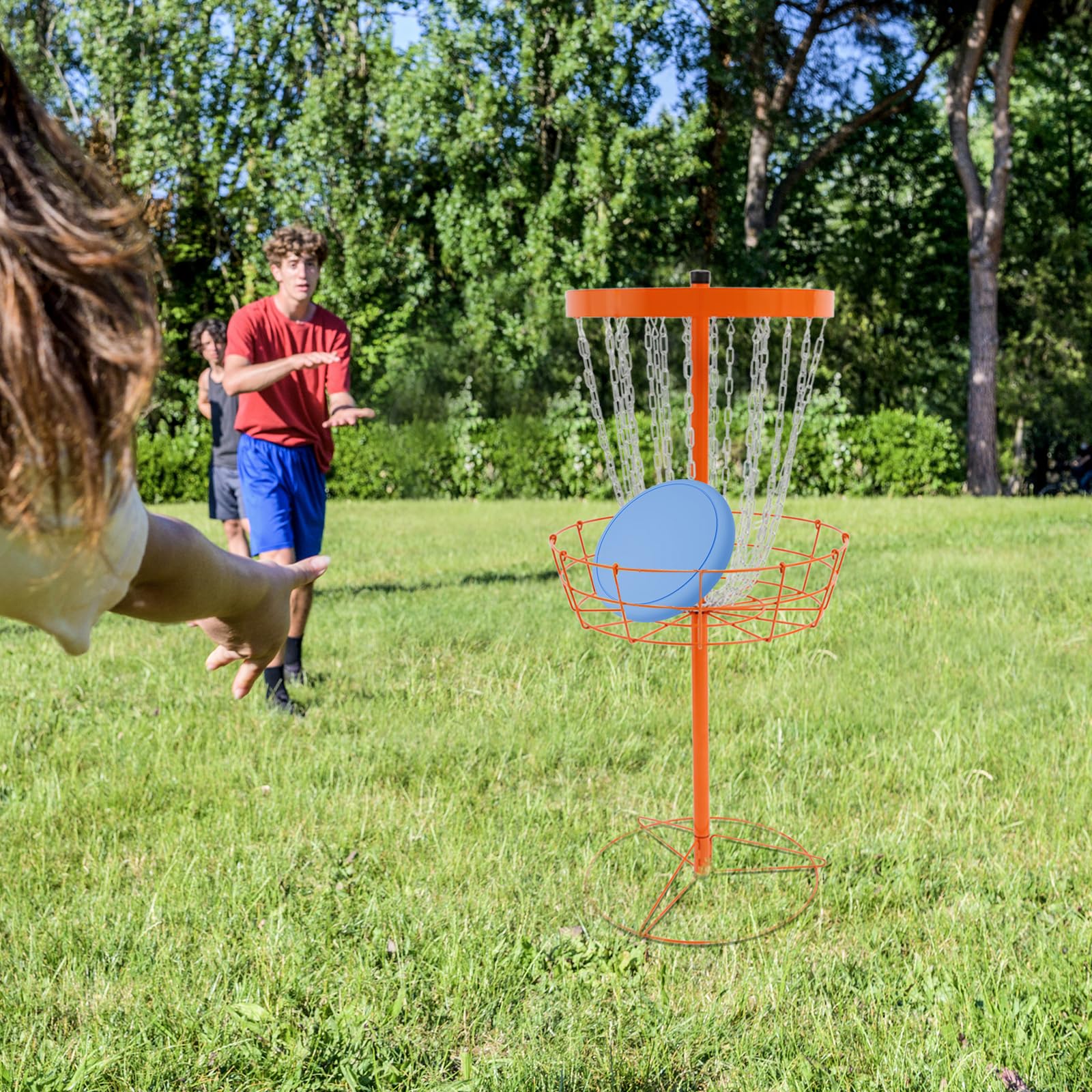 Panier de golf portable Disc Golf avec 24 chaînes, panier de rangement pour jardin, parc, camping