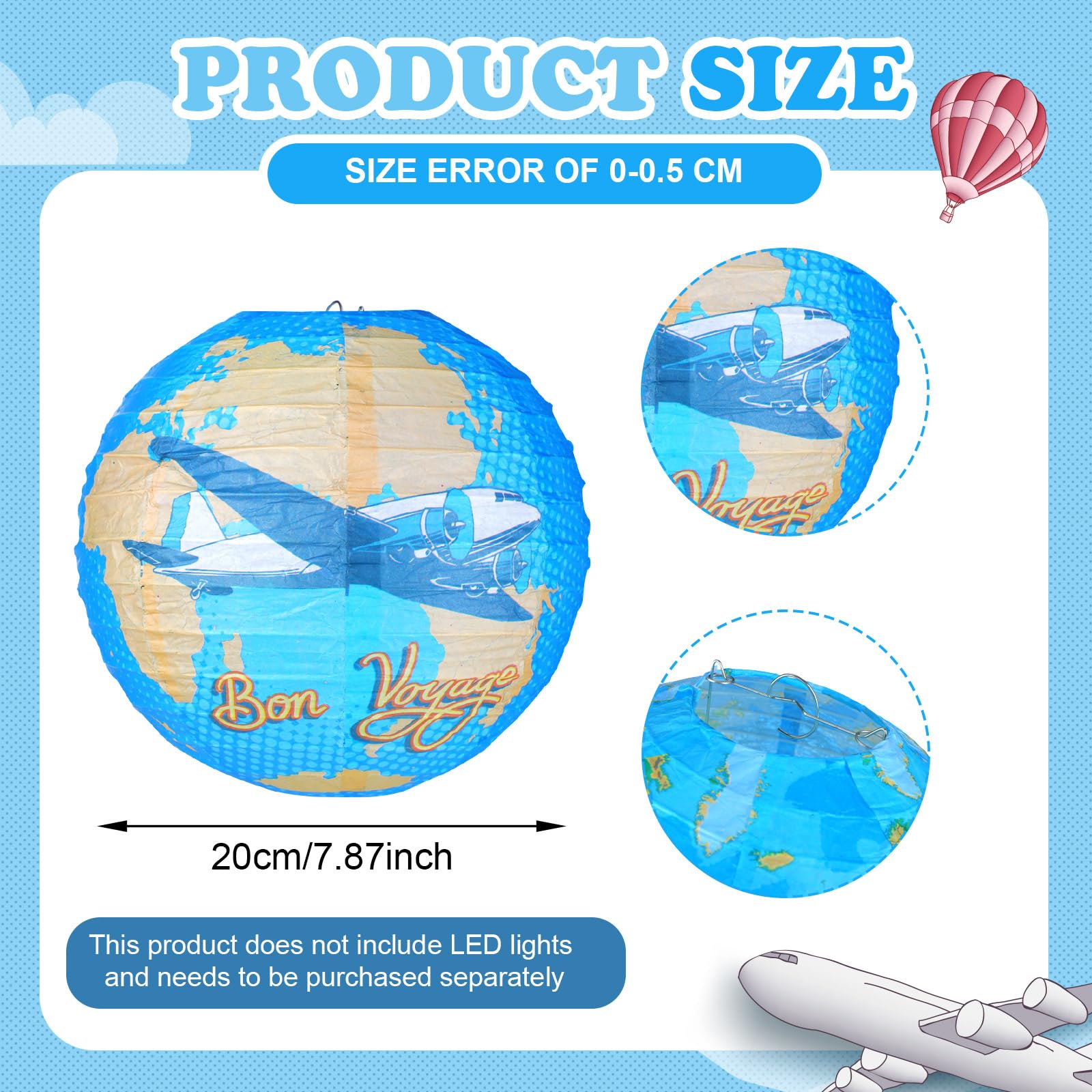 Panelee 12 Pcs Travel Around The World Party Decorations Bon Voyage Paper Hanging Lanterns 8 Inch Adventure Travel Round Paper Lanterns for Office Classroom Party Decorations Supplies Indoor Outdoor