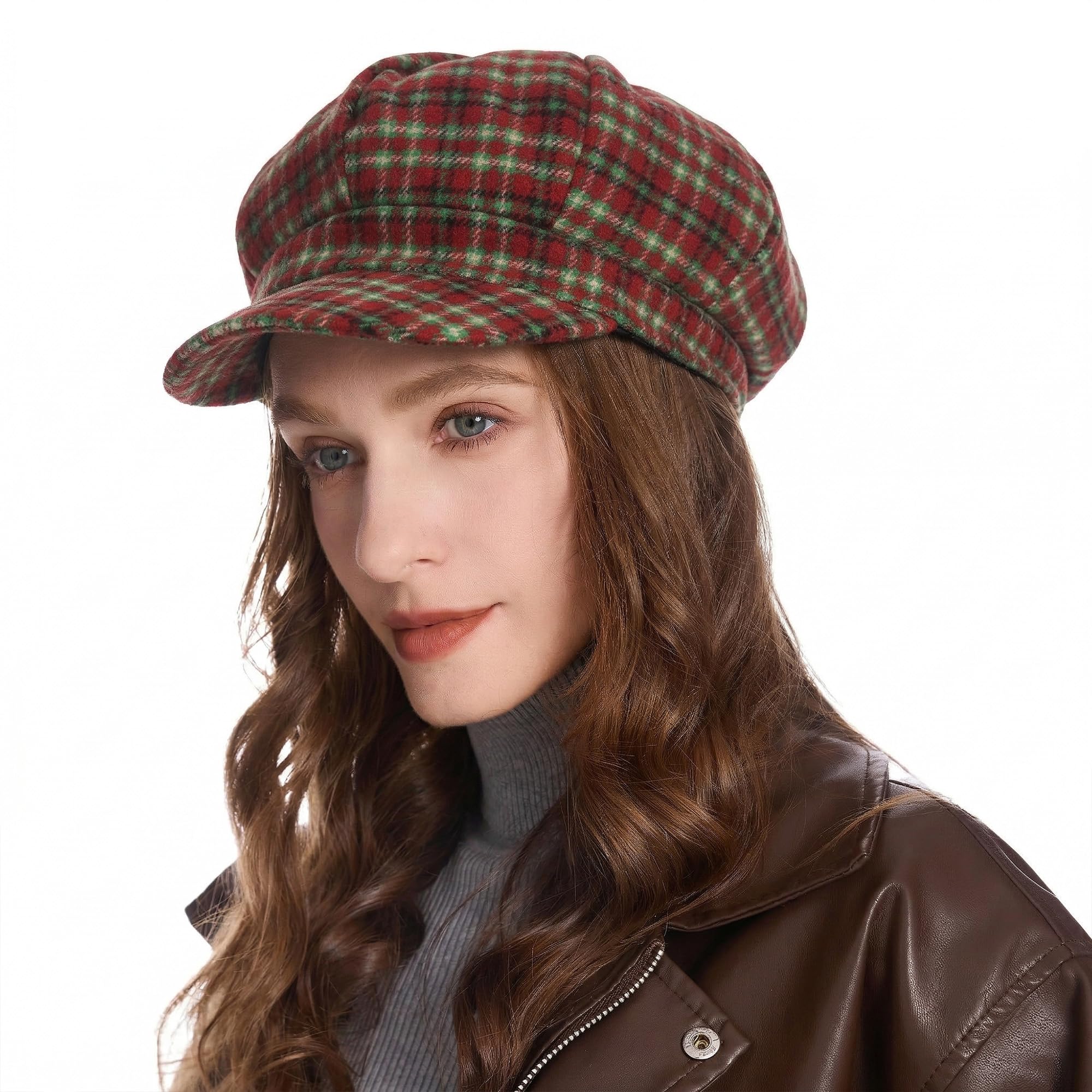 ZLYC Klassische Damen-Kappe, Visier, 8 Paneele, Gatsby Apple Cabbie Hut