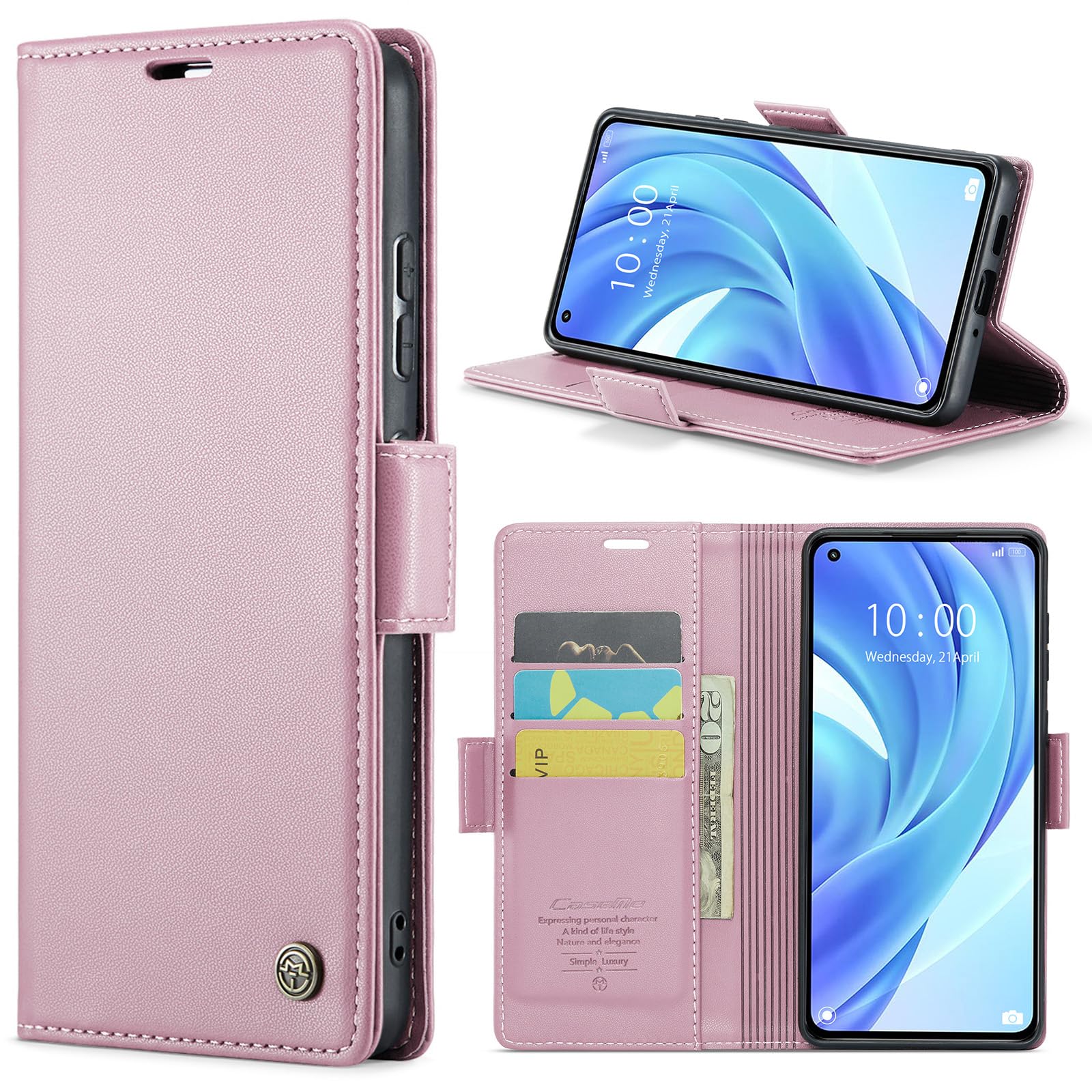 SUANPOT Cover Con Portafoglio Per Xiaomi 11 Lite, Custodia In Pelle Sintetica Con Blocco RFID, Slot Per Carte E Chiusura Magnetica, Colore Oro Rosa - 2