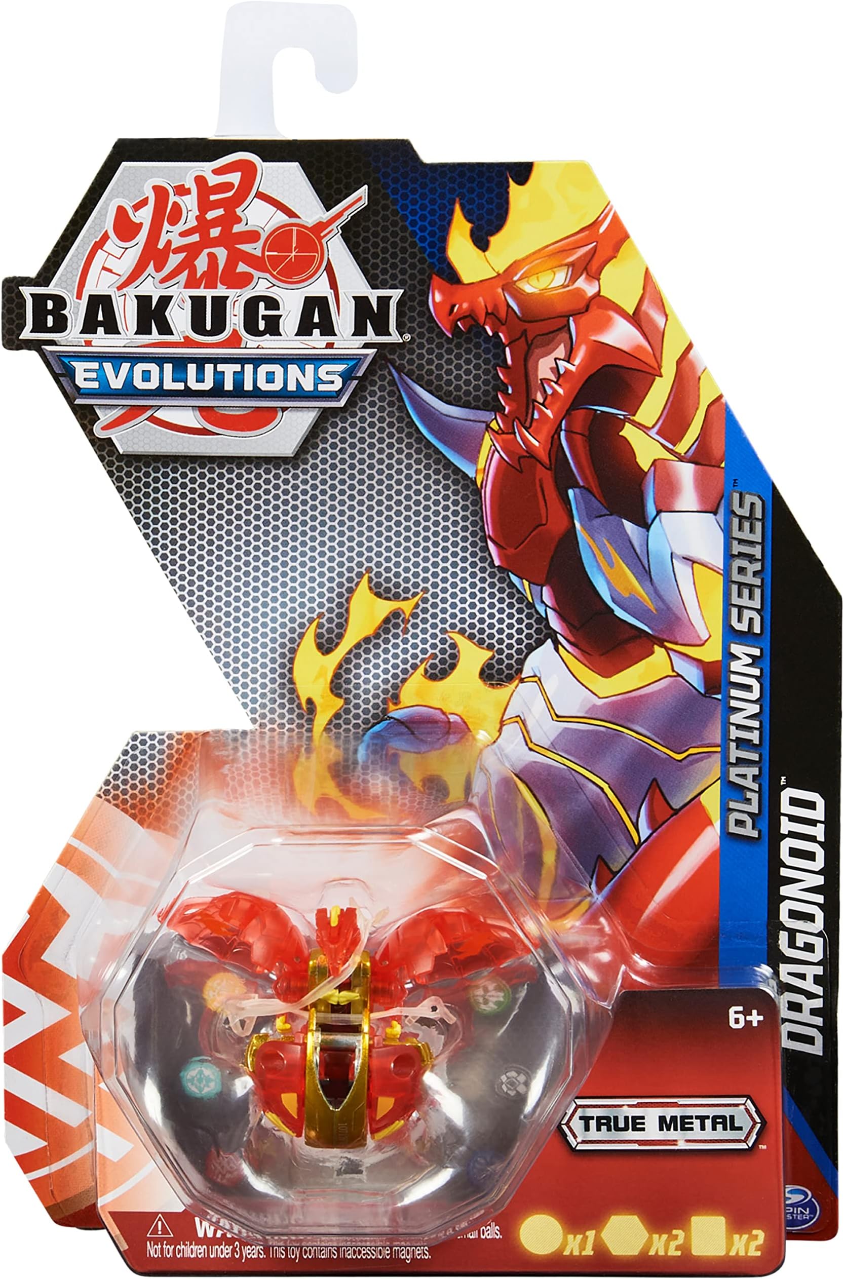 Evolutions, Dragonoid (Red), Platinum Series True Metal Bakugan, 2 BakuCores and Character Card, Kids Toys for Boys, Ages 6 and Up