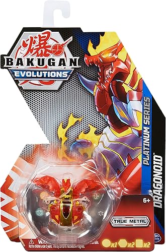 Bakugan Evolutions, Dragonoid (rojo), Platinum Series True Metal Bakugan, 2 BakuCores y tarjeta de personaje, juguetes para niños a partir de 6 años