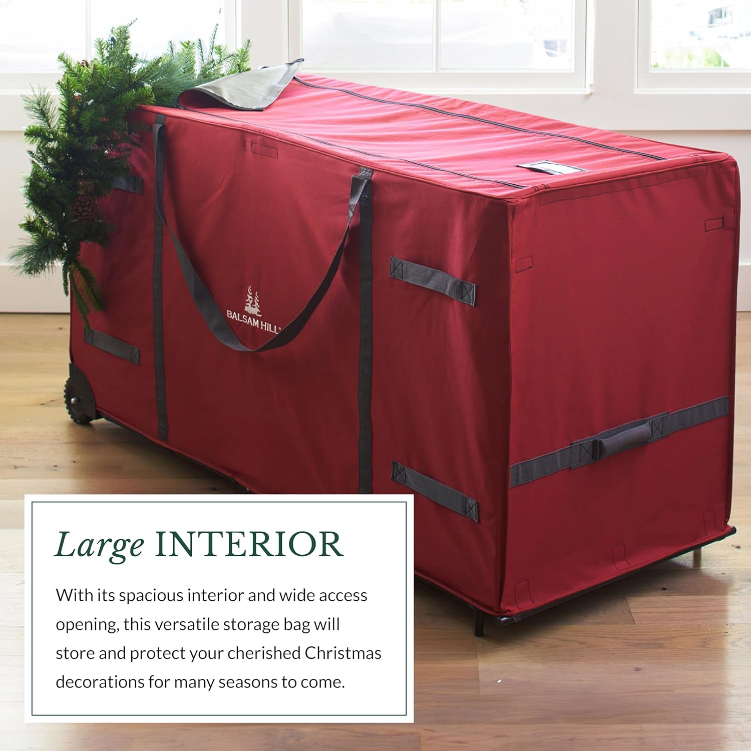 Balsam Hill Rolling Multi-Purpose Greenery Bag - Premium Christmas Tree Storage with Heavy-Duty Wheels and Compression System for Trees and Holiday Garland Protection