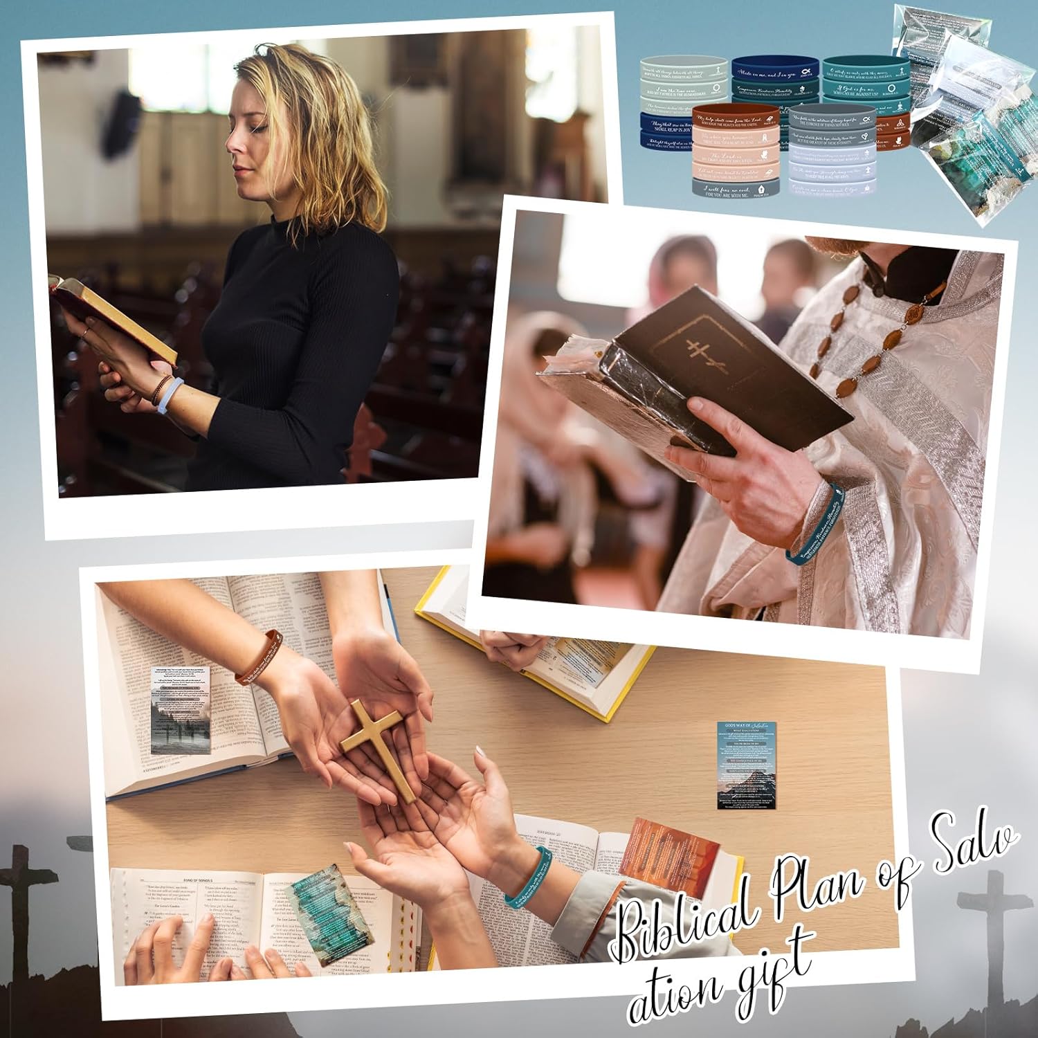 Cunno 100 Set Plan of Salvation Gospel Tracts Cards Christian Gifts Bookmarks and Bible Verse Silicone Bracelets Bulk for Evangelism Scripture Pocket Prayer Gifts for Women Men Ministering