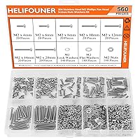 Vista 26 de Juego de 1280 piezas, tornillos de máquina Phillips de cabeza plana M2 M2.5 M3 M4, acero inoxidable 304, kit de tornillos métricos, tuercas