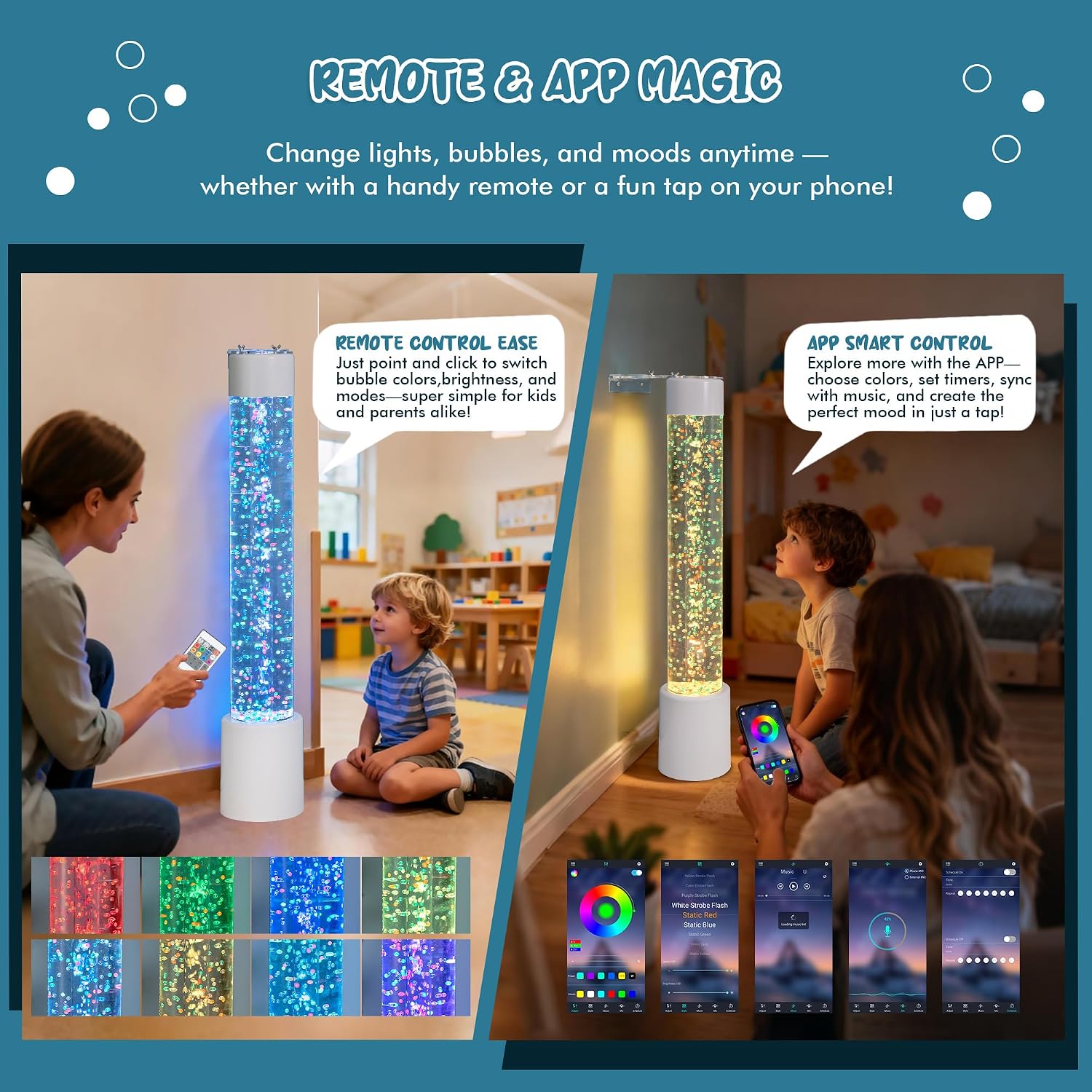 Sensory Bubble Tube Floor Lamp - Compatible with Multiple Controllers,Color-Changing LED Mood Light,Multi-Color Visual Effects, Calming Aquarium Decor for Sensory Rooms (3.5FT Jumble Bead Bubble Lamp)
