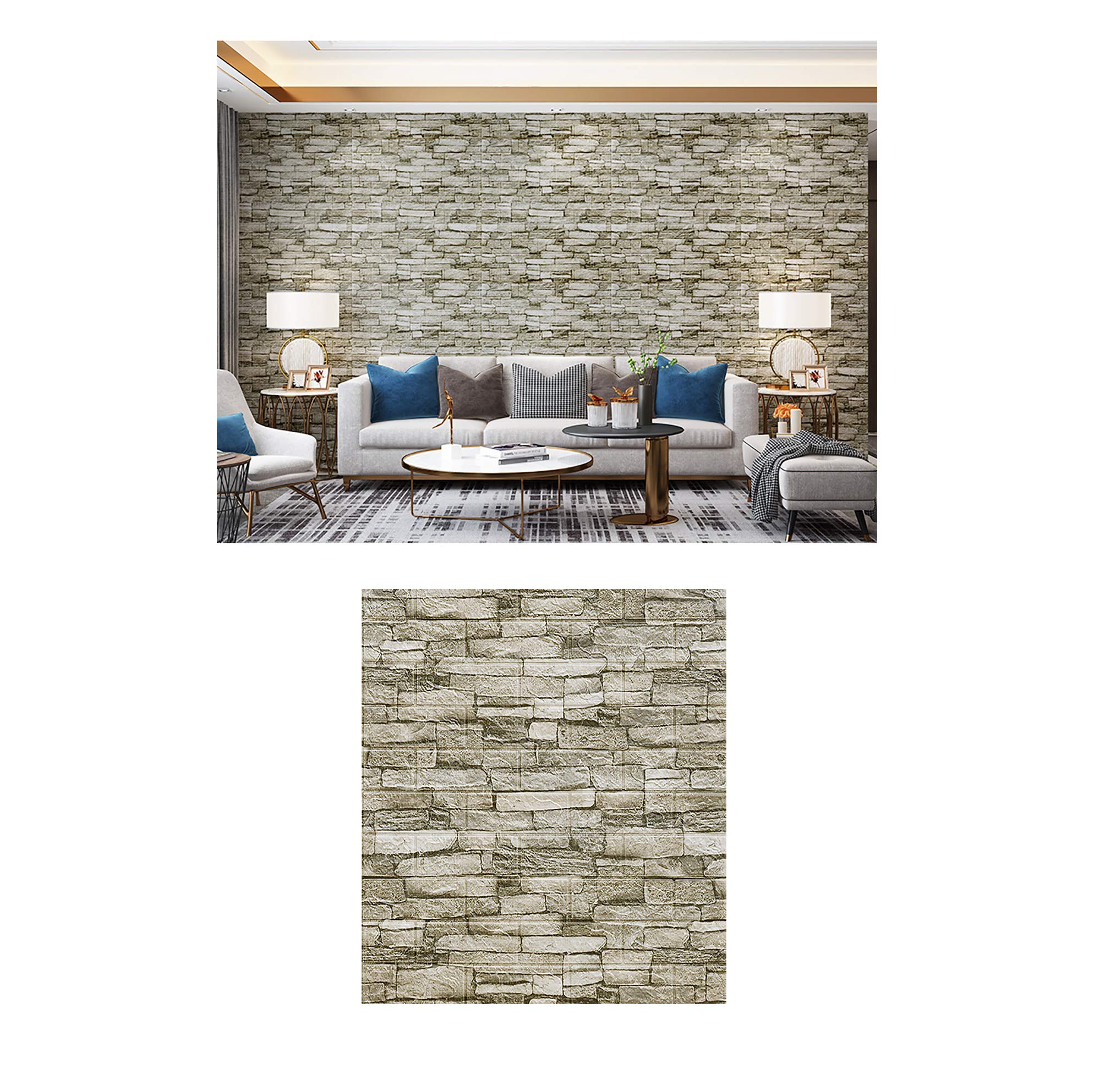 Papier peint 3d brique gris autocollant mural imperméable 30pcs pour maison
